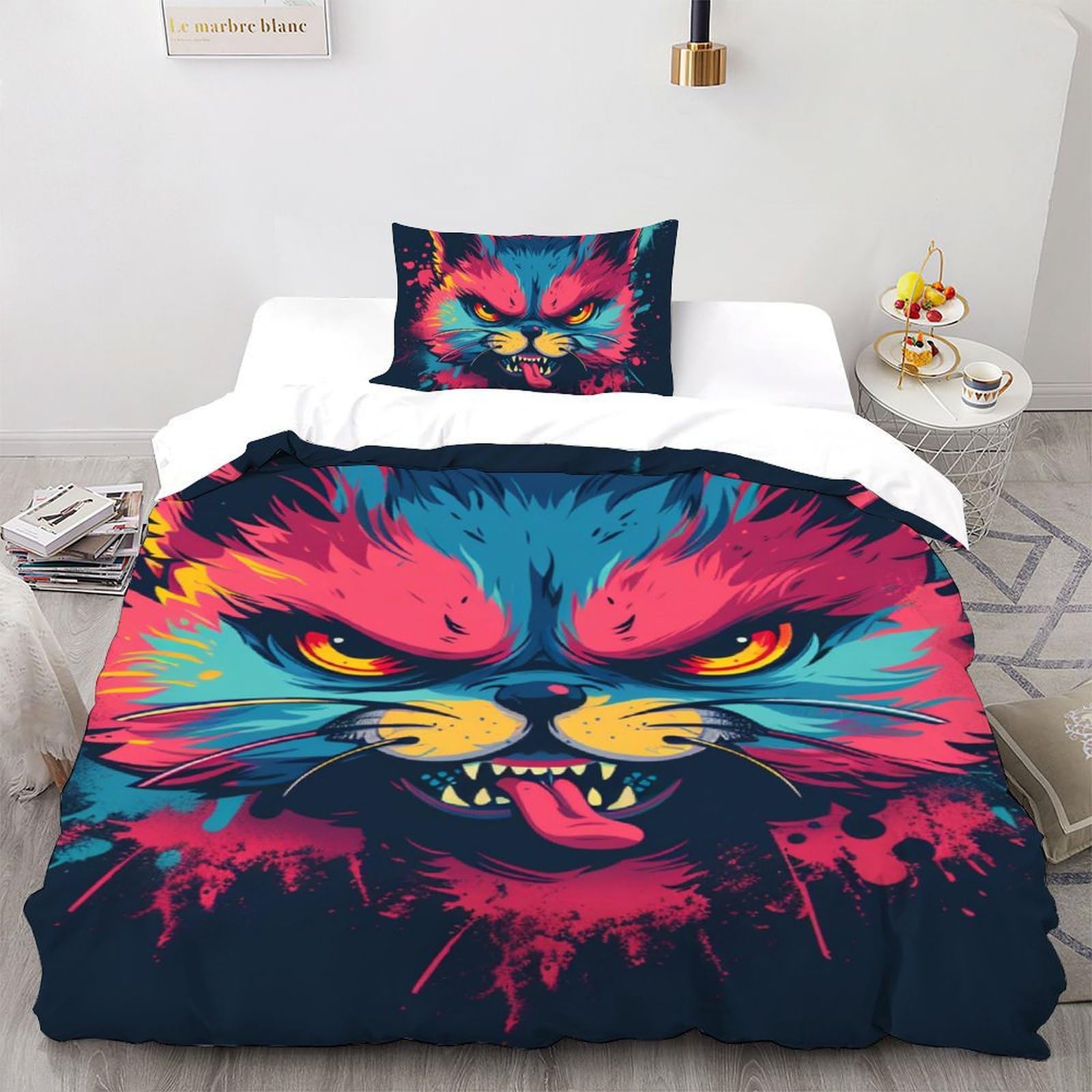Housse de couette chaton mignon parure de lit microfbre 135x200cm