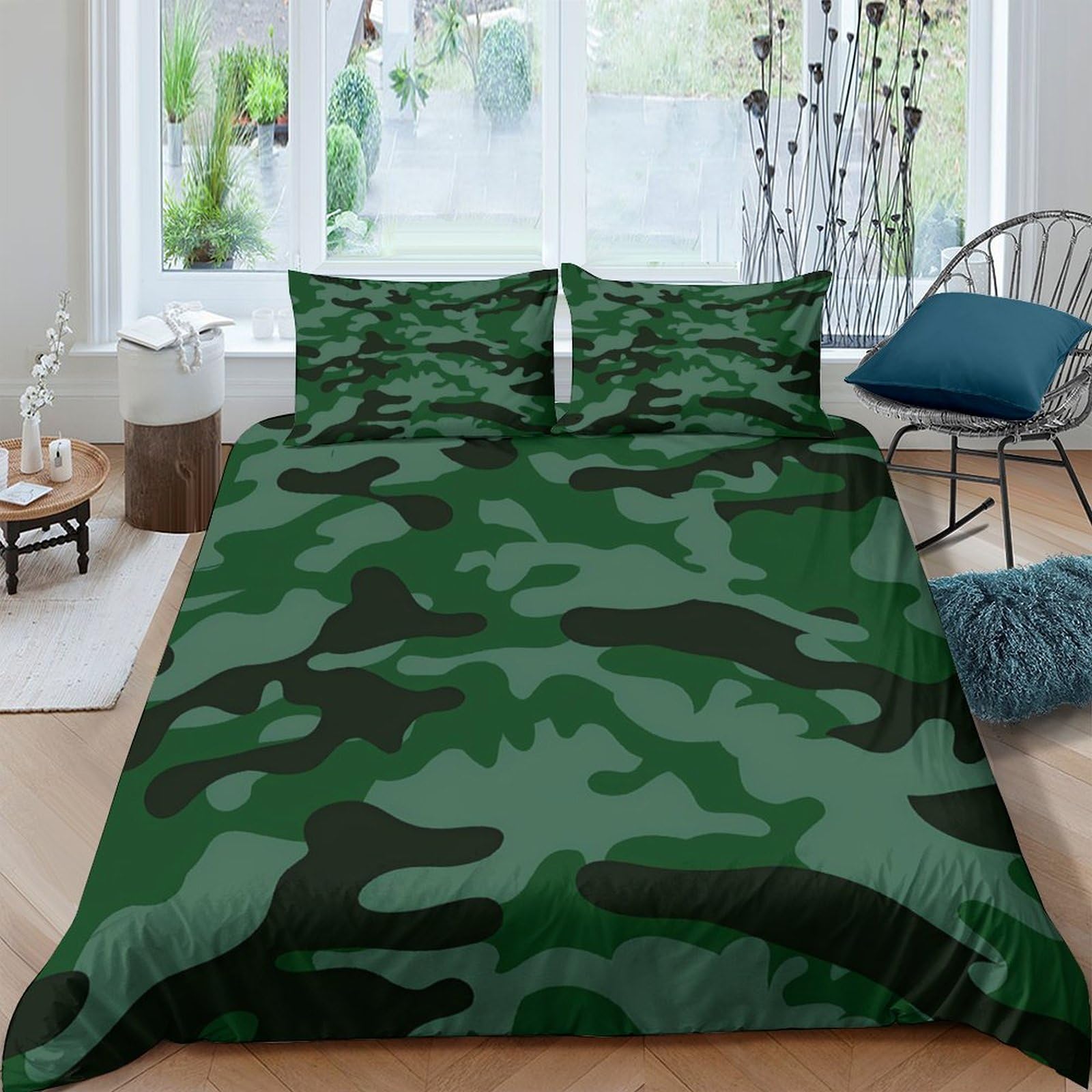 Ctjqhvkz Style-8 3D Printed Green Camouflage Fitted Sheet Microfiber Soft Non-Slip Army Pattern Mattress Cover For Bedroom Decor Single（135X200cm）