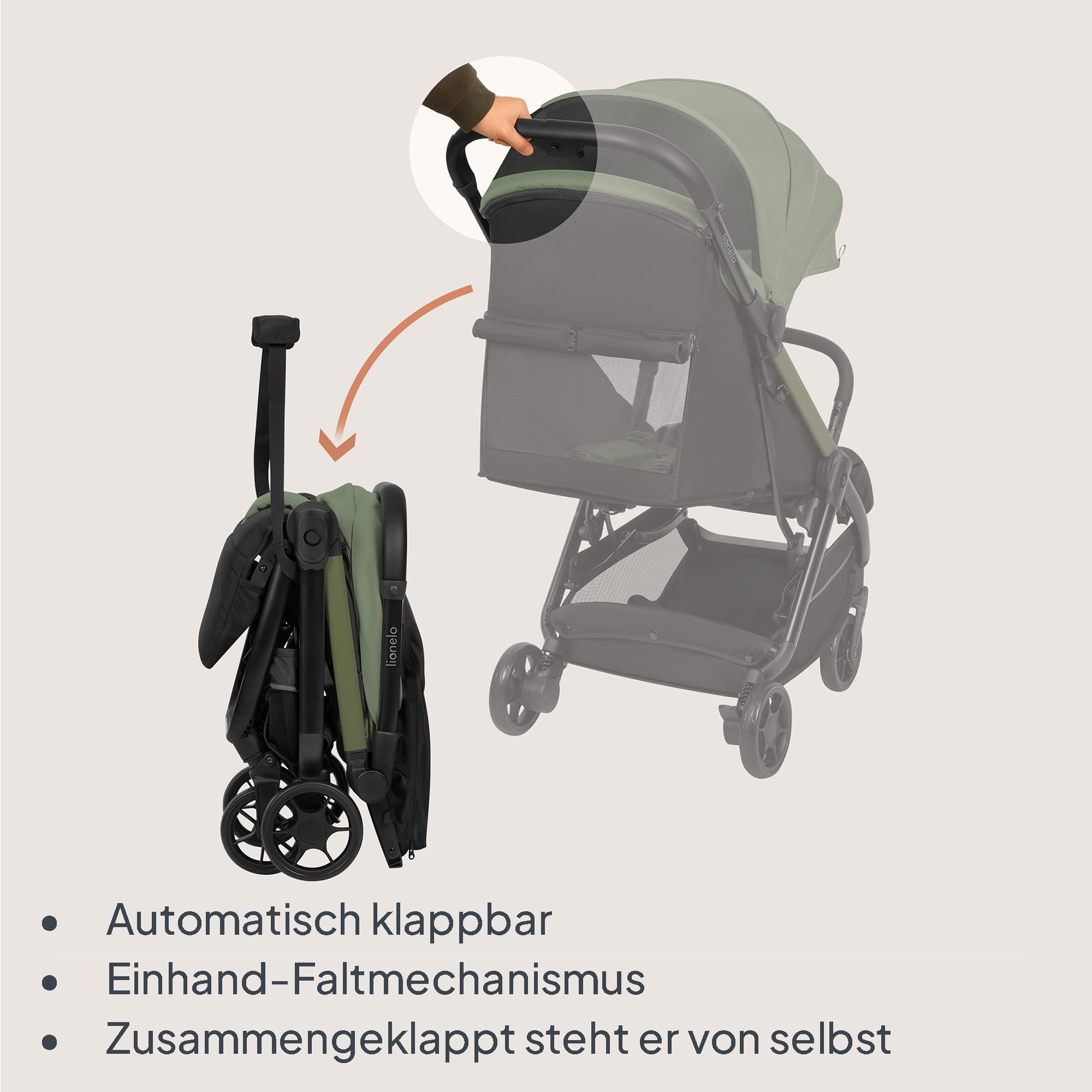 Lionelo Julie Air Buggy bis 22 kg 6 m-4 Jahre 360° Schwenkräder Federung Einhand-Faltmechanismus LSF50+