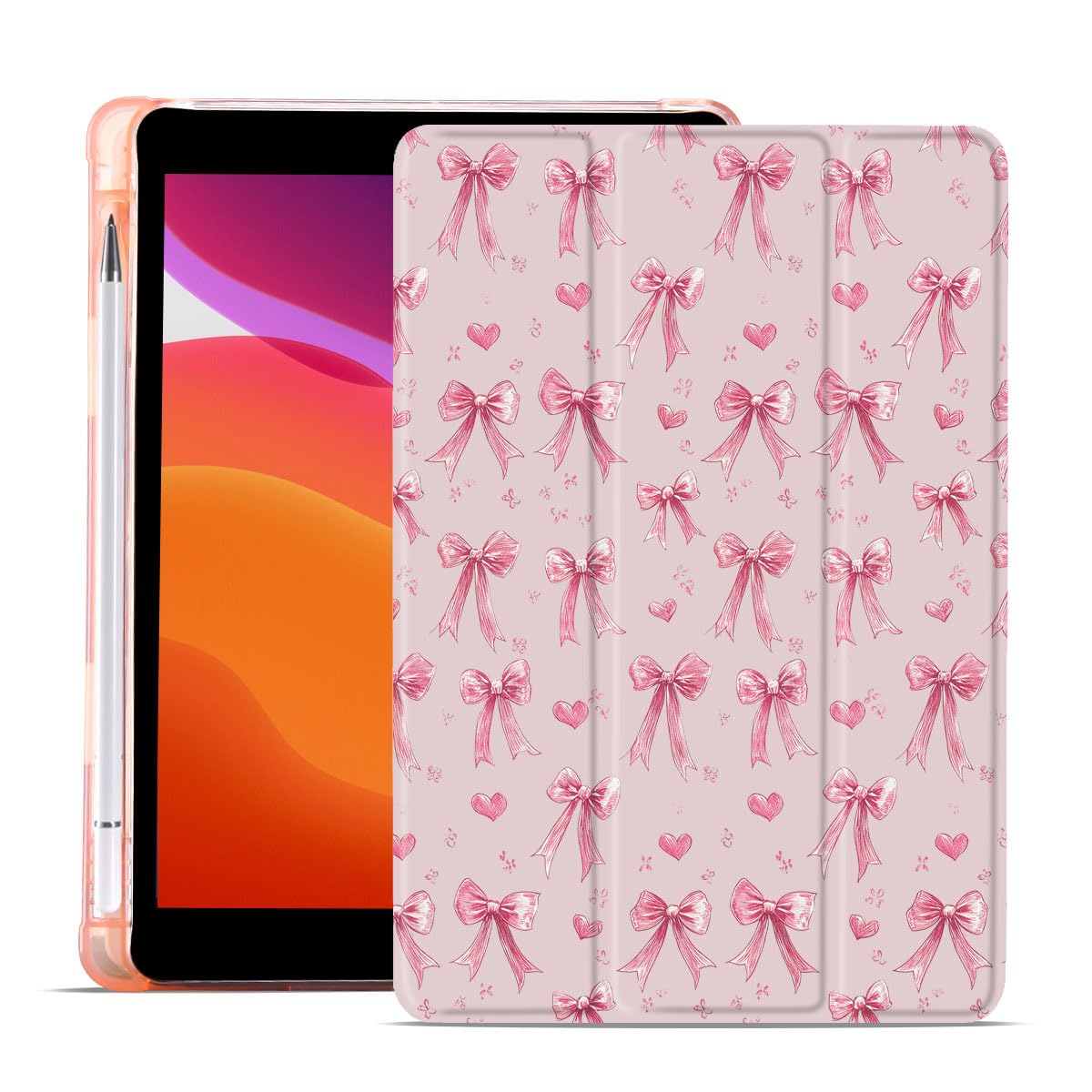 MAYCARI Pink Bows Fashion Case for iPad Pro 11 Inch Case 2022/2021/2020 with Pencil Holder, Love Hearts iPad Pro 4th/3rd/2nd Generation Soft TPU Back