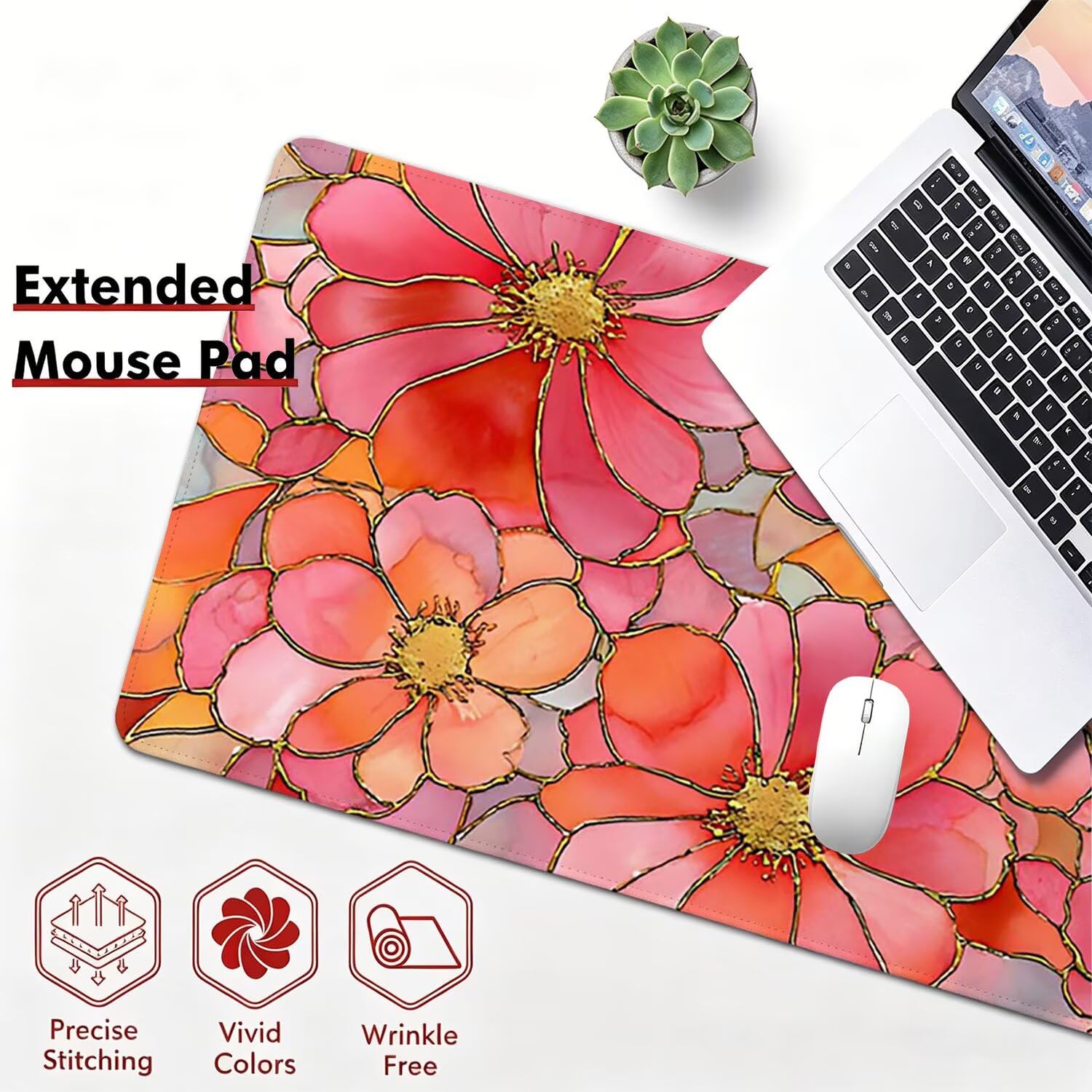 Tappetino Mouse Gaming XXL, Mousepad 1200x600x4mm rosa fiore 0x0-145 | Tappetino Scrivania con Base in Gomma Antiscivolo Bordi Cuciti per Computer, PC, Migliora la Precisione e la Velocità