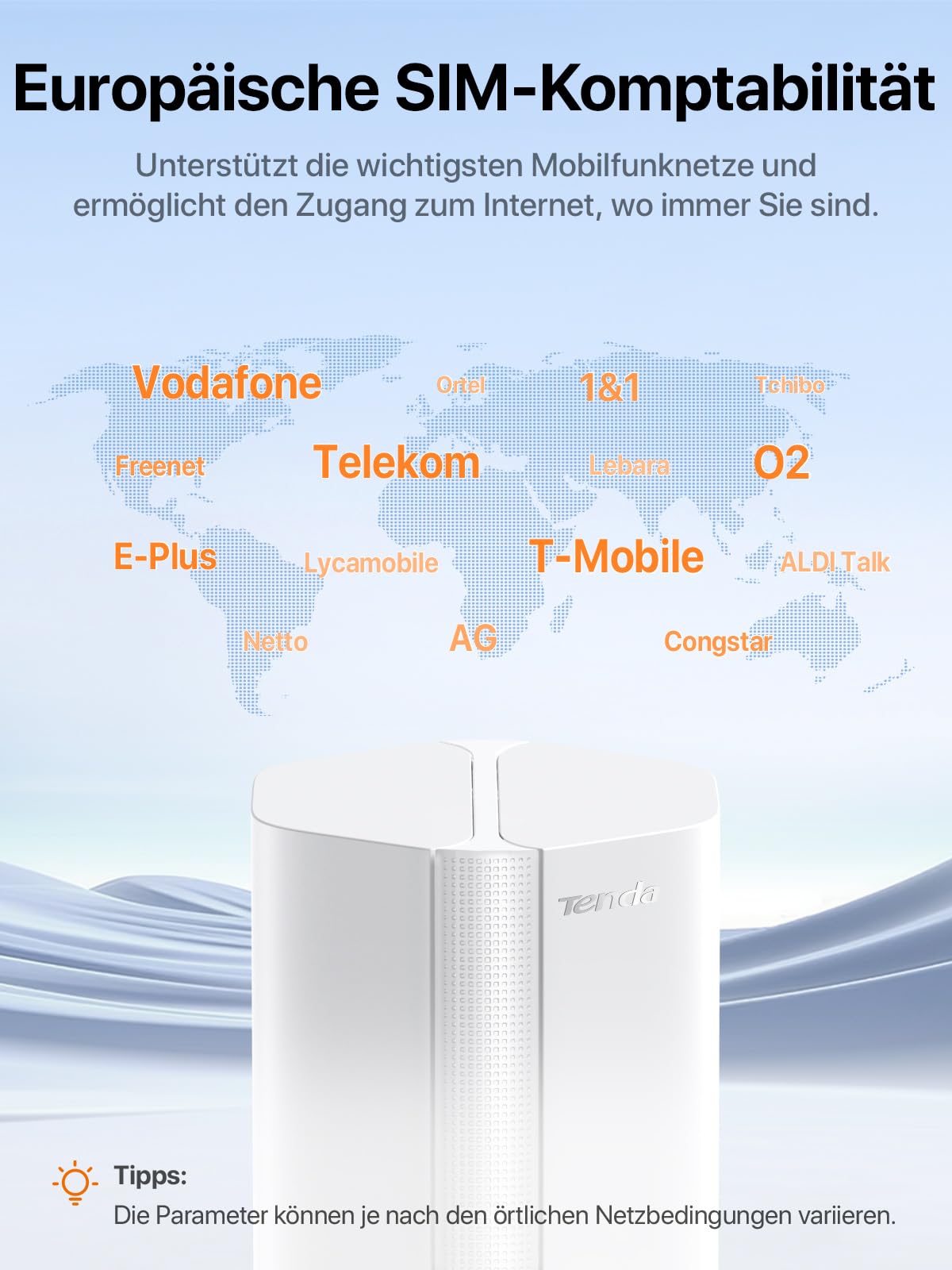 Tenda 5G01 5G NR Router für Nano SIM Karten, Wi-Fi 6 1500Mbps, 5G/4G LTE Modem mit Dual Band, Plug & Play, Gigabit WAN/LAN Port, 6 x Interne Antennen, Mesh Wi-Fi+, 5G Router - Einstiegslevel
