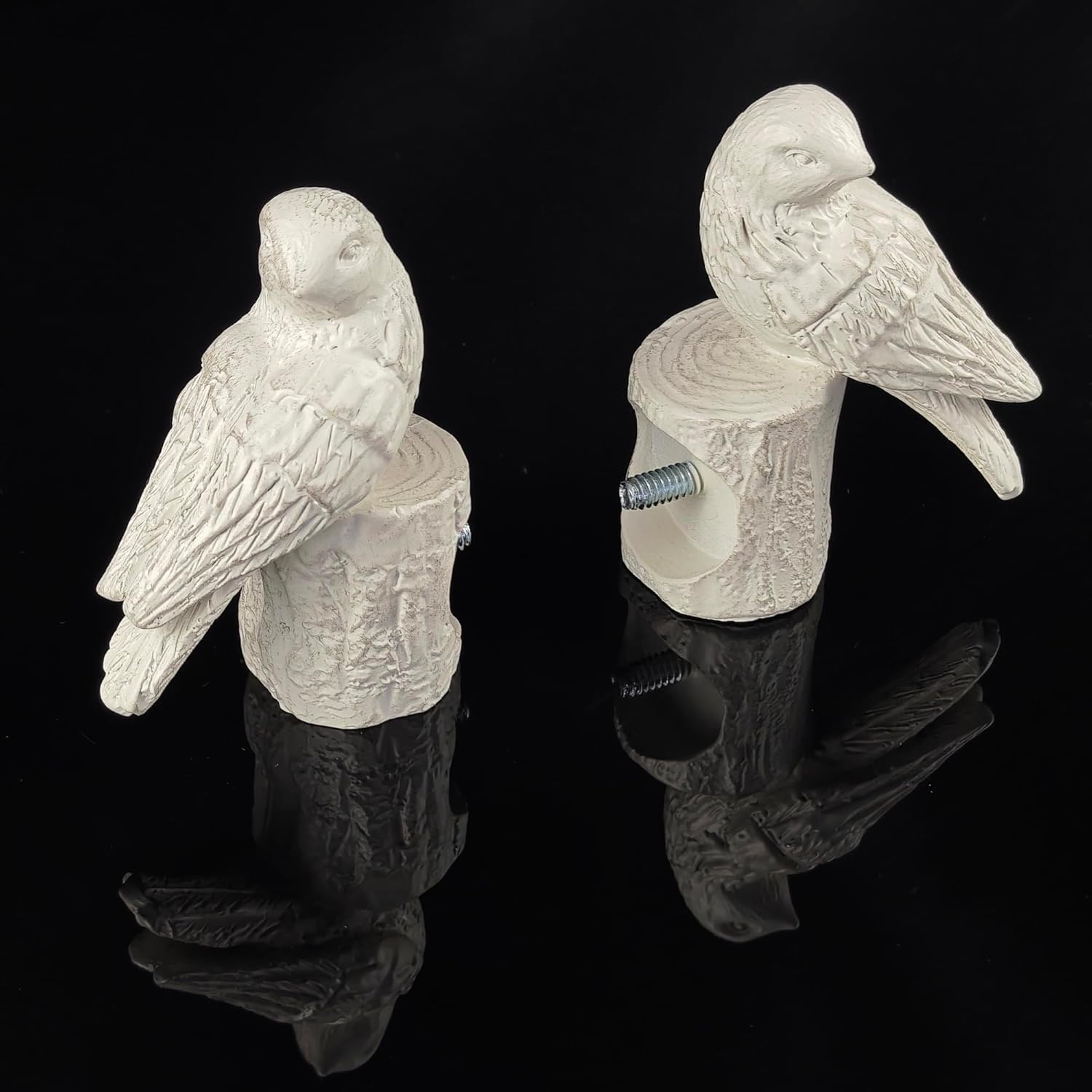 ILAISIHOME装飾カーテンロッドフィニアル、プリティポリレジンホワイトバードフィニアル、2個セット、直径1インチまたは1-1/