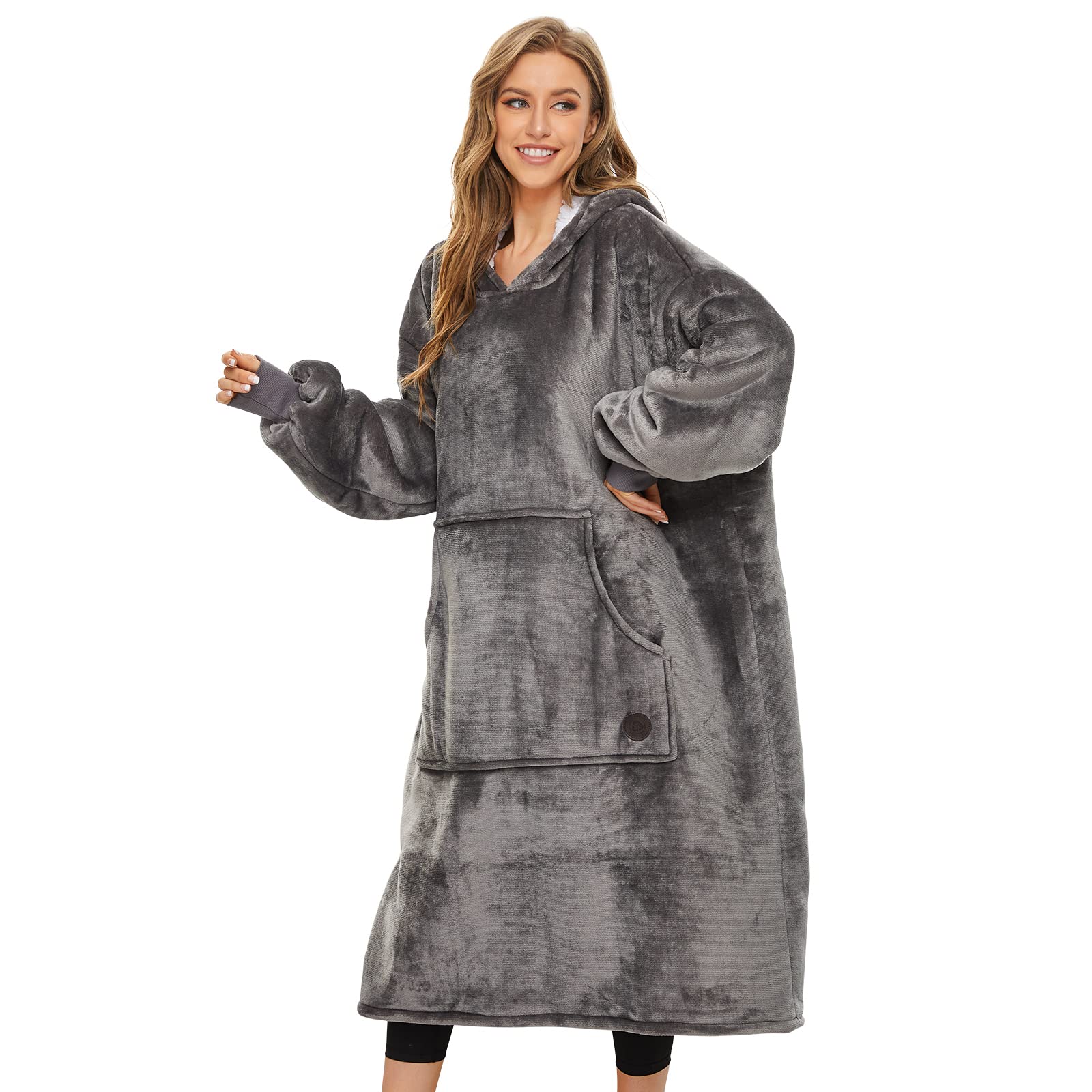 THREE POODLE Wearable Blanket Hoodie, Oversized Sherpa Sweatshirt Blanket for Adults Women Men, Warm Cozy Hooded Blanket, Gifts for Mom Girlfriend