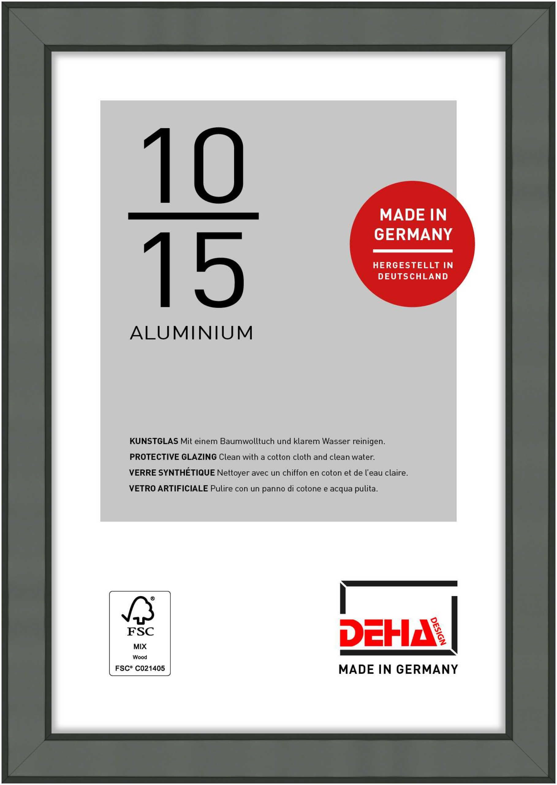 Deha Design Contrast Grey Boston Aluminium Picture Frame - 10X15 cm (4X6 in) – Grey - With Synthetic Glass And Push/Turn Clips