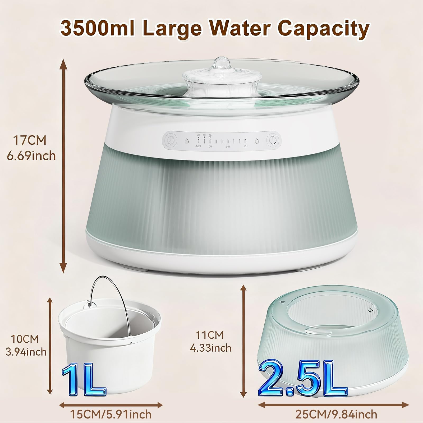 Fuente de agua inteligente de vidrio para mascotas, fuente de agua potable para gatos, sin filtro, fuente de agua para mascotas sin filtro que funciona con pilas