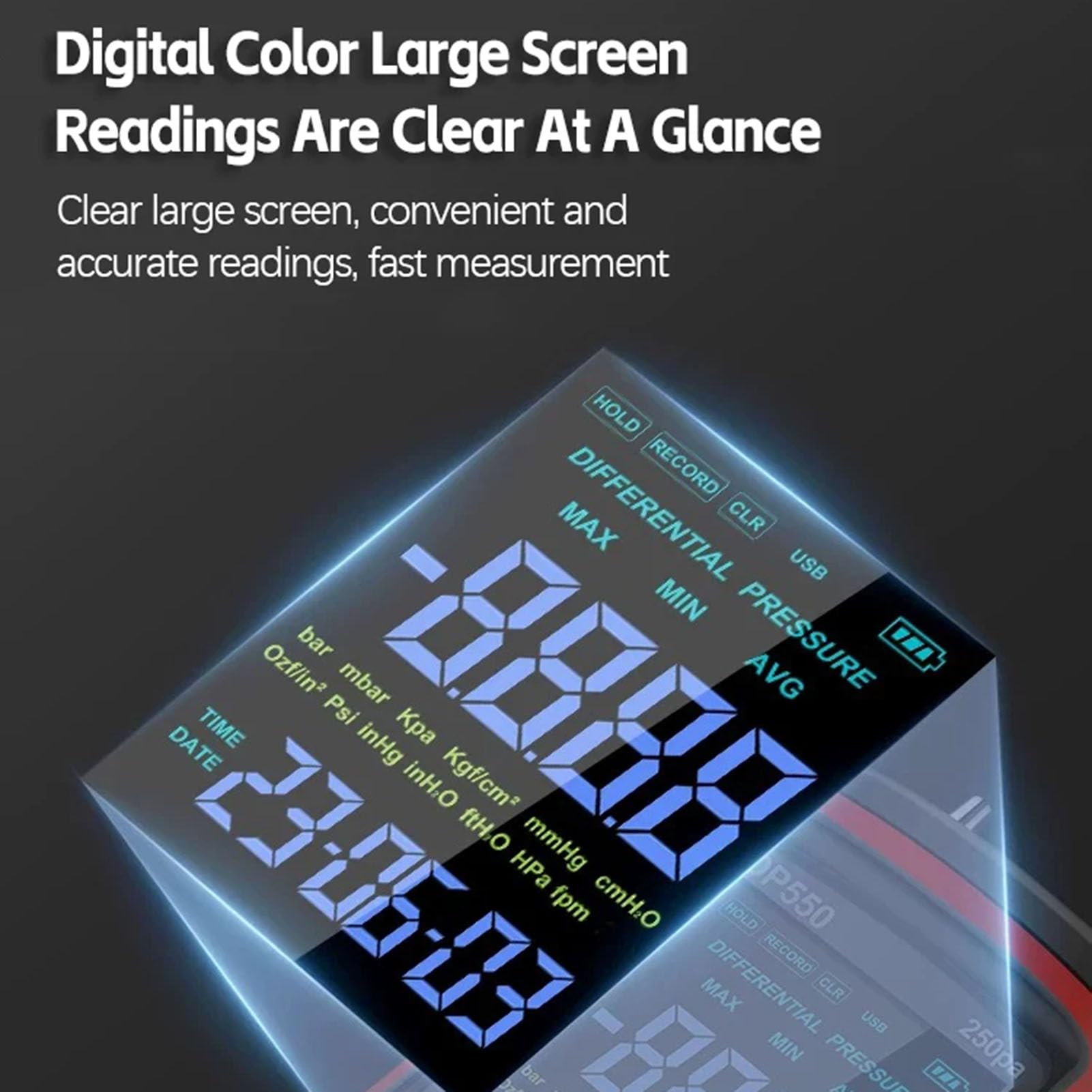 Fydun Misuratore di Pressione Differenziale LCD Retroilluminato Visualizzazione della Pressione del Gas per Elettrodomestici