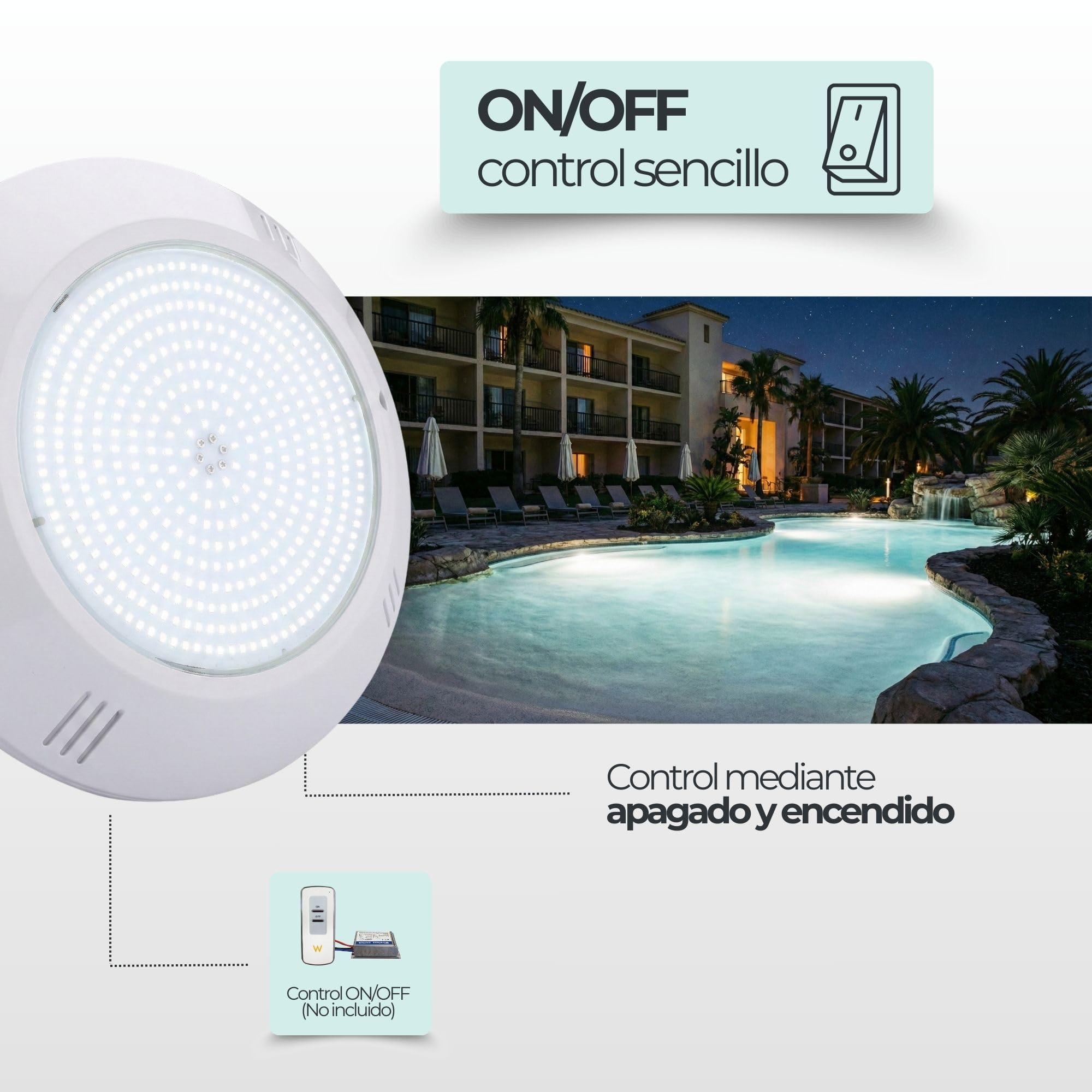 SWIMHOME Foco LED Piscina de Superficie 35W 12V AC, Relleno de Resina, Blanco Frío 6000K, Ø26 cm