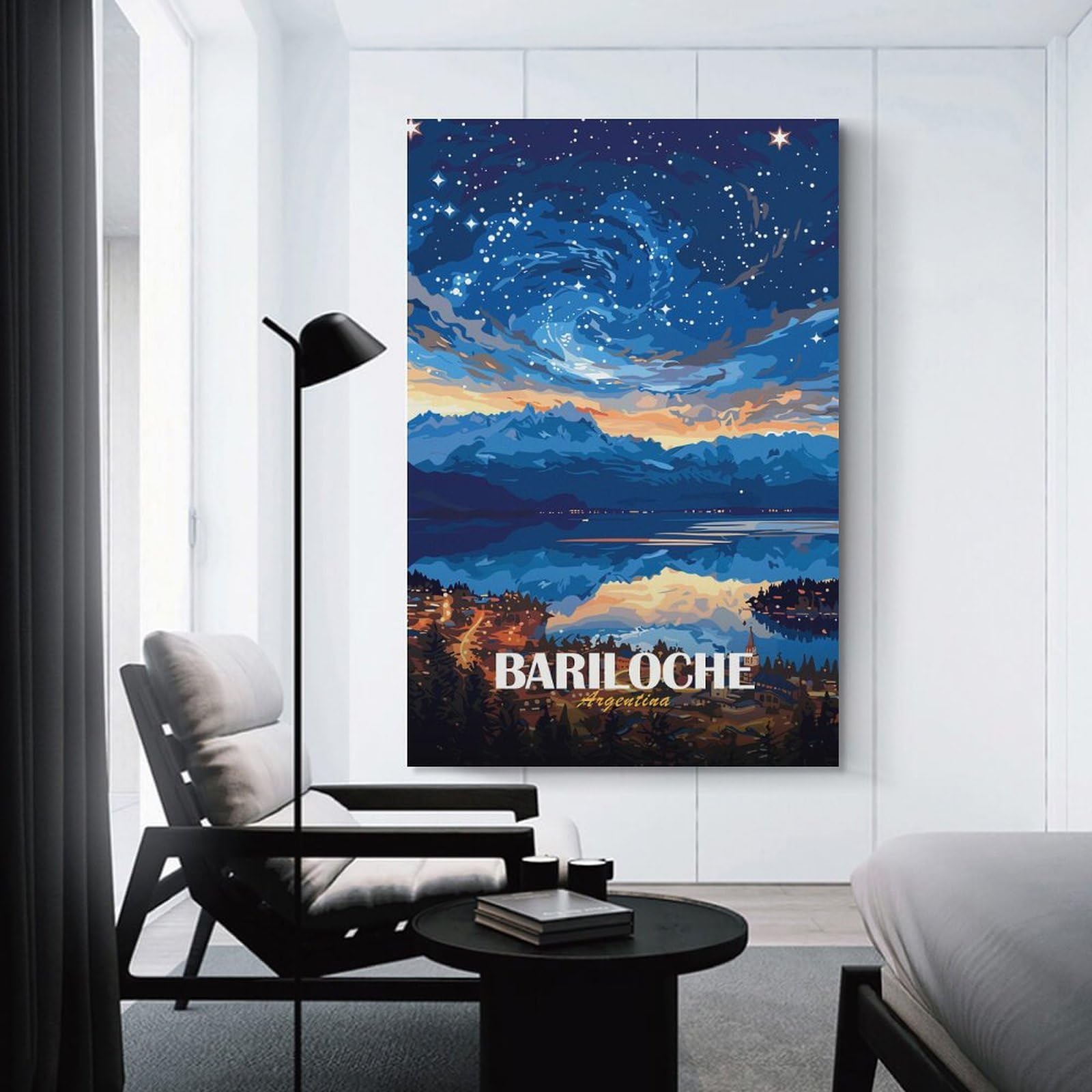 Junmoney Bariloche Argentina Nightscape Travel Wall Decor Canvas Print, 24x36inch(60x90cm), for Living Room, Bedroom, Office Or Hallway, Stylish Home Artwork for Focal Walls