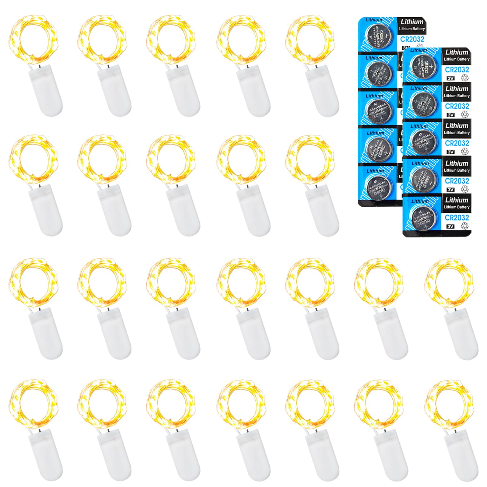 24 Pack Fairy Lights Battery Operated String Lights, 10 LED on 3.3ft Silvery Copper Wire,High Brightness for Wedding Christmas Flowers Gift Box Decoration (24 Pack, Warm White)