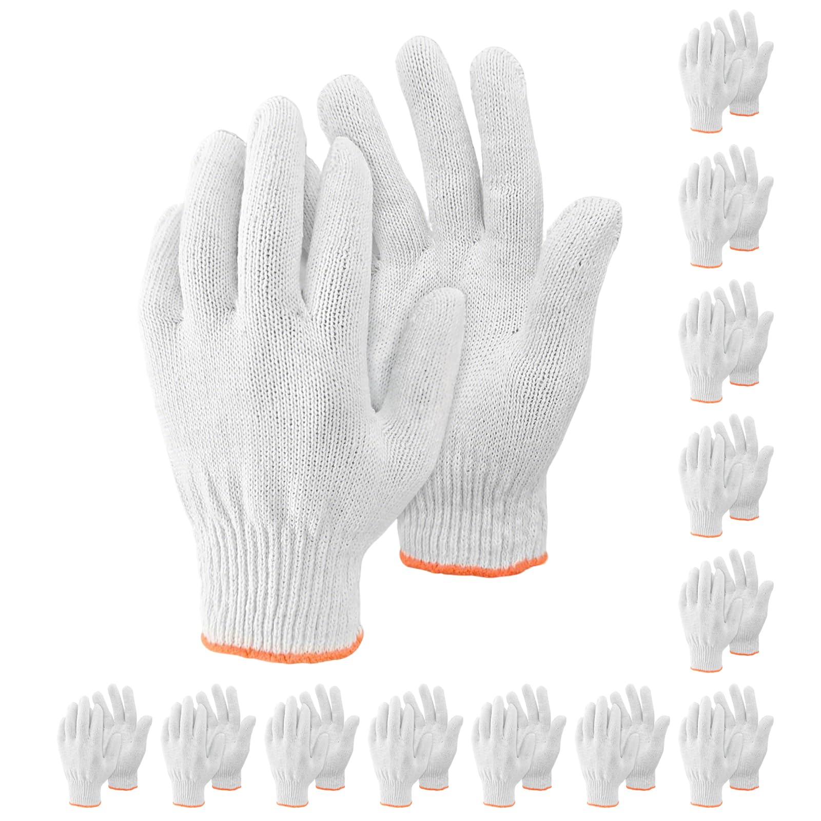 Oiieco 12 Pairs Cotton Working Gloves, Knit Safety Work Gloves for Men and Women, General Purpose Protection Hand Gloves for Construction, Gardening, Warehouse & DIY (Medium, White)