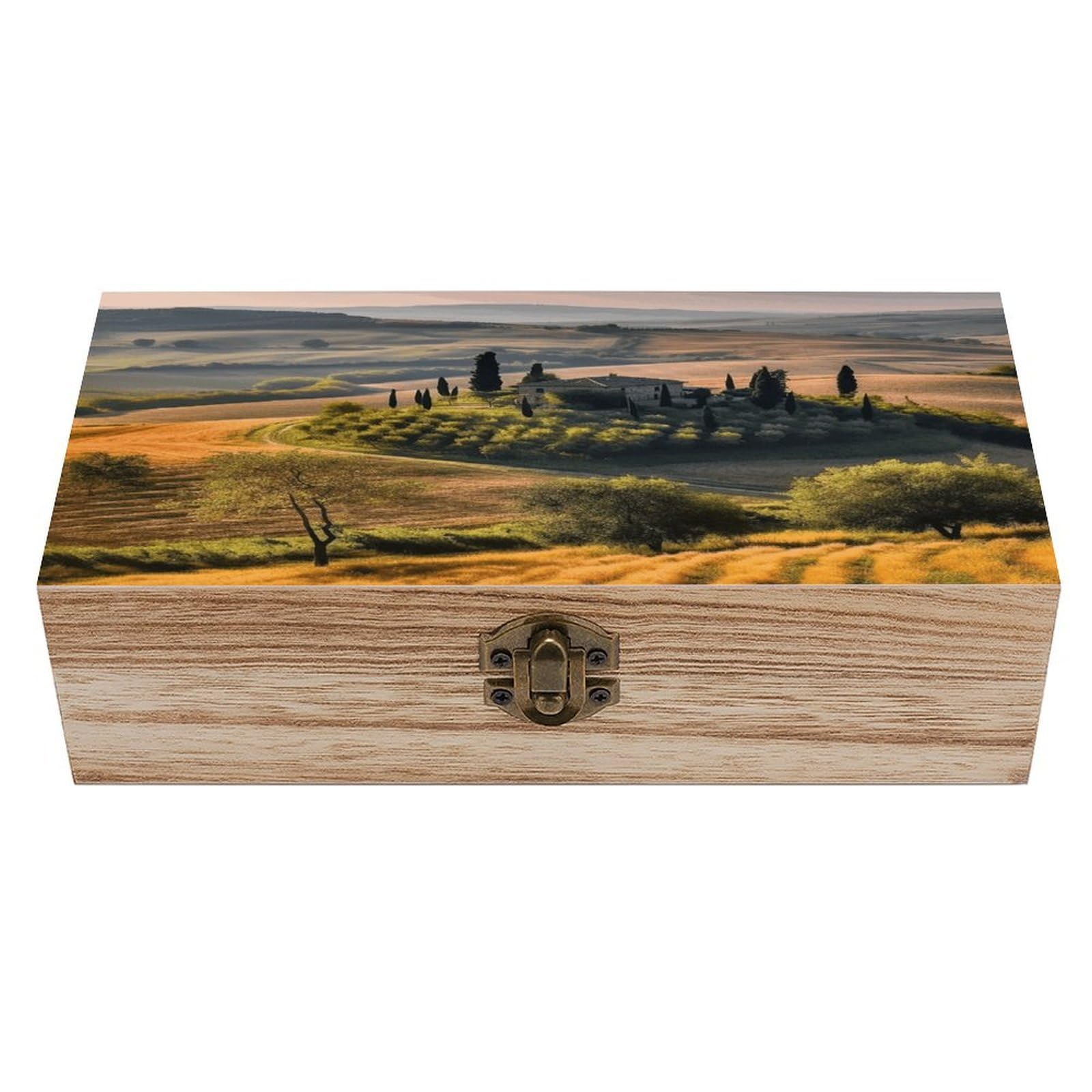 VstaDank Tuscany Landscape Tree Scenery Farm Wooden Storage Box Wooden Keepsake Box with Hinged Lid Exquisite Solid Wood Decorative Jewelry Case Memory Box for Jewelry Photos Letters Crafts Trinkets