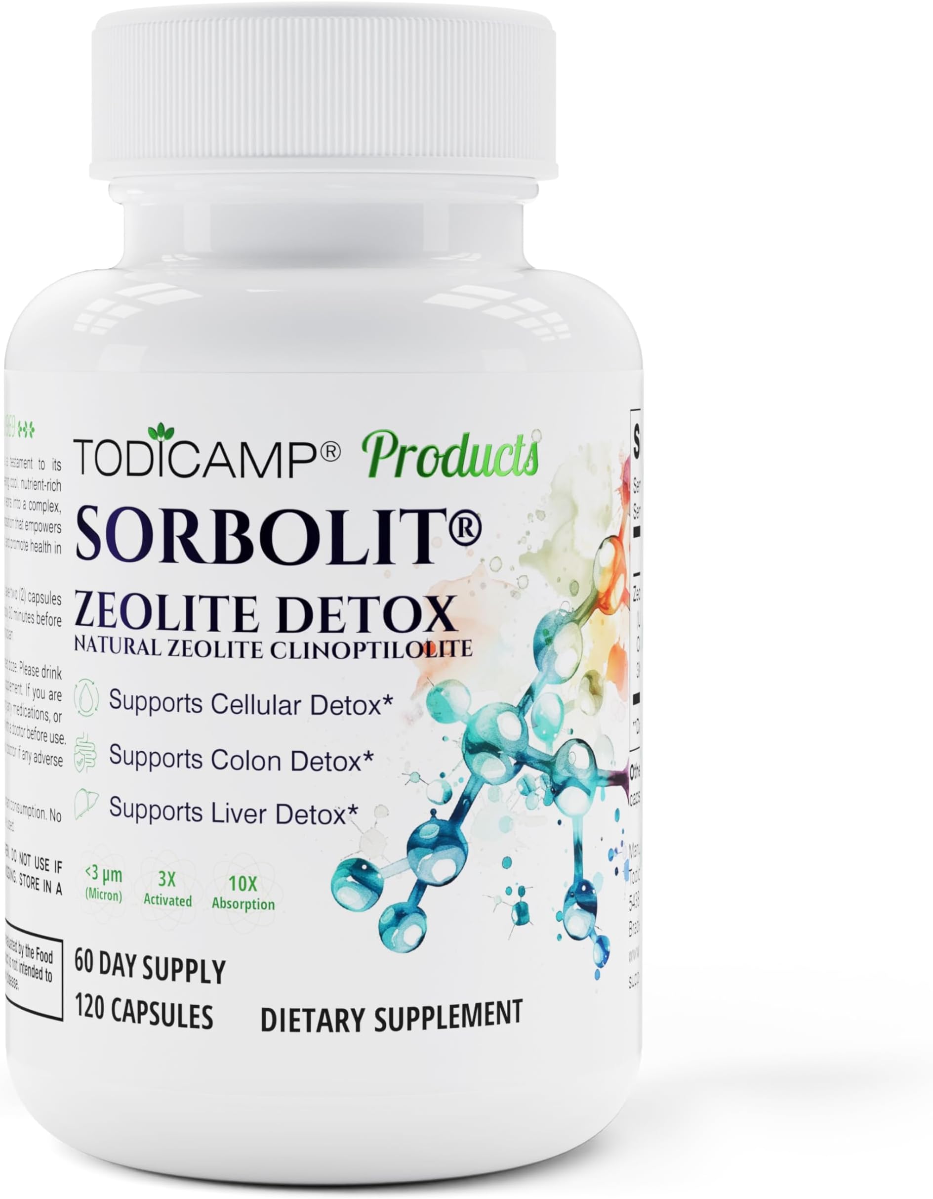 TODICAMP Zeolite Detox - Zeolite Capsules Sorbolit Ultra FINE 1-2 µm - Zeolite Clinoptilolite Powder 95% - 3X Activated - 120 Capsules - Zeolite Powder Supplement - 2 Months Supply