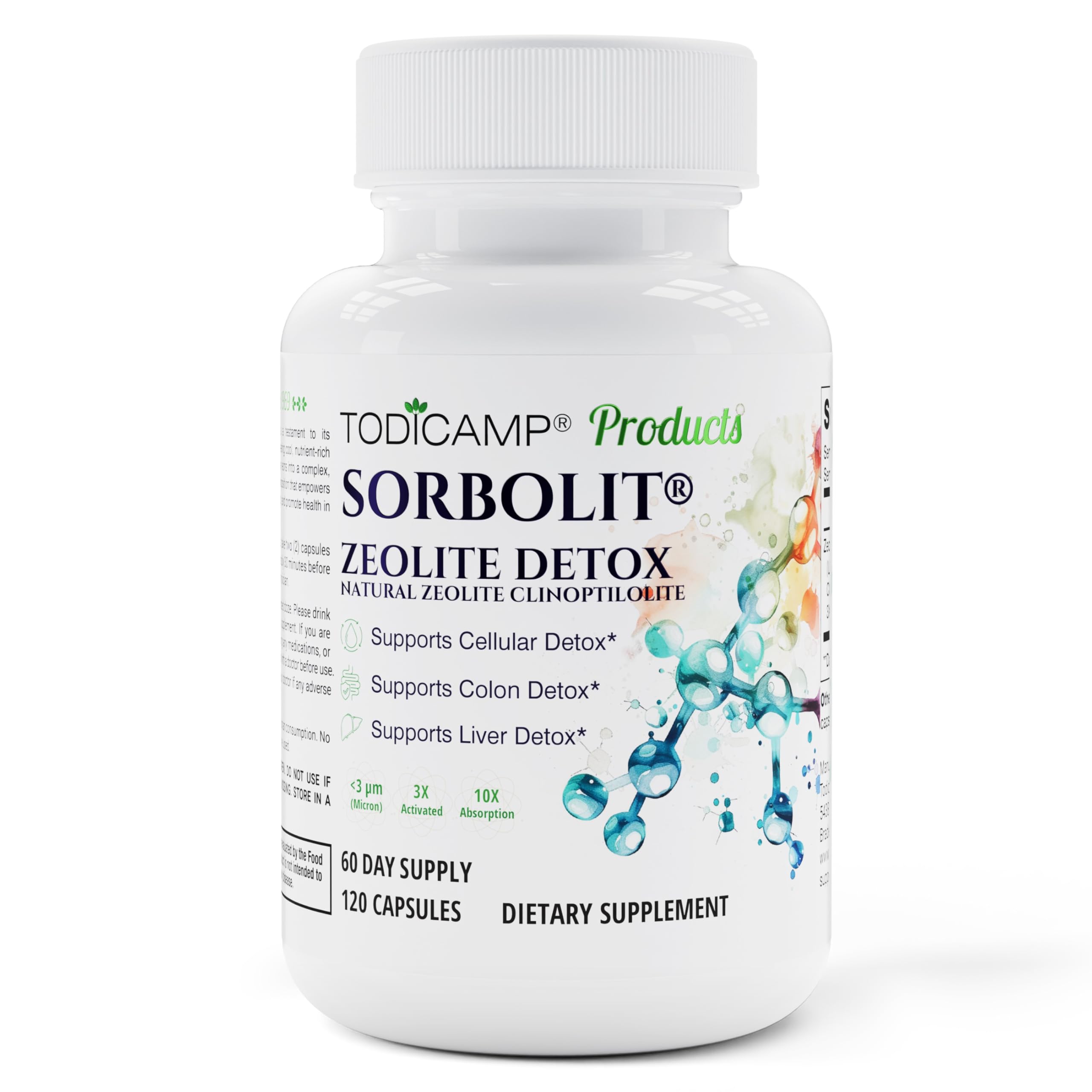 Zeolite Detox - Zeolite Capsules Sorbolit Ultra FINE 1-2 µm - Zeolite Clinoptilolite Powder 95% - 3X Activated - 120 Capsules - Zeolite Powder Supplement - 2 Months Supply