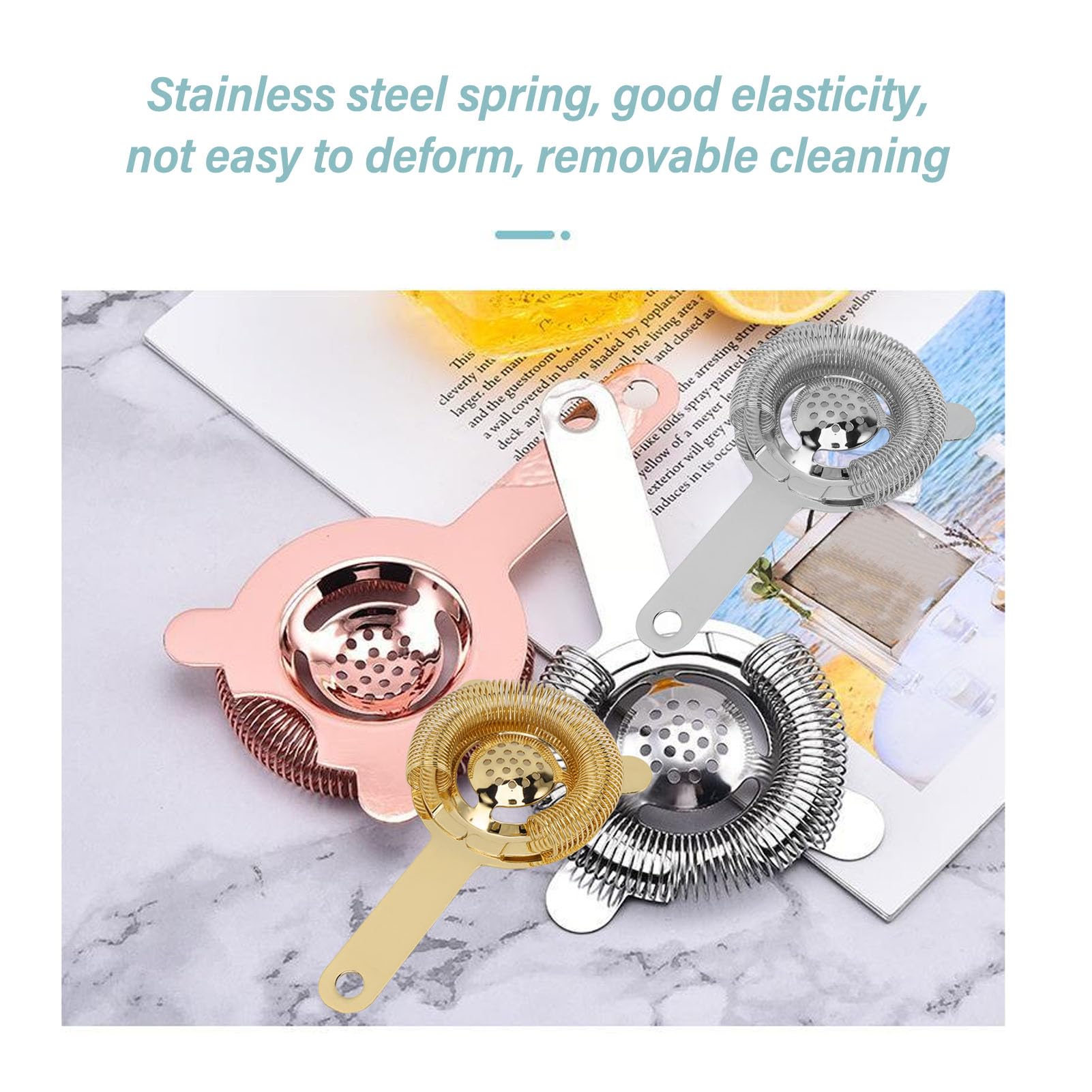 HERCHR Cocktail Strainers, Stainless Steel Bar Strainer Bartender Cocktail Strainer Bartender Drink Strainer Stainless Steel Bar Cocktail Strainer Filtering Tool for Bar(Golden)