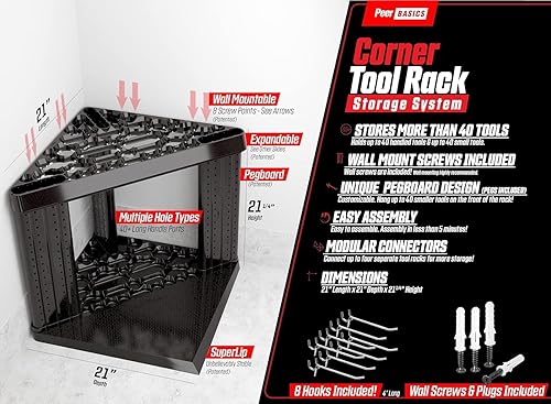 Miniatura 8 de PeerBasics Estante de almacenamiento de esquina, organización de almacenamiento de herramientas para el hogar, hasta 35 herramientas como