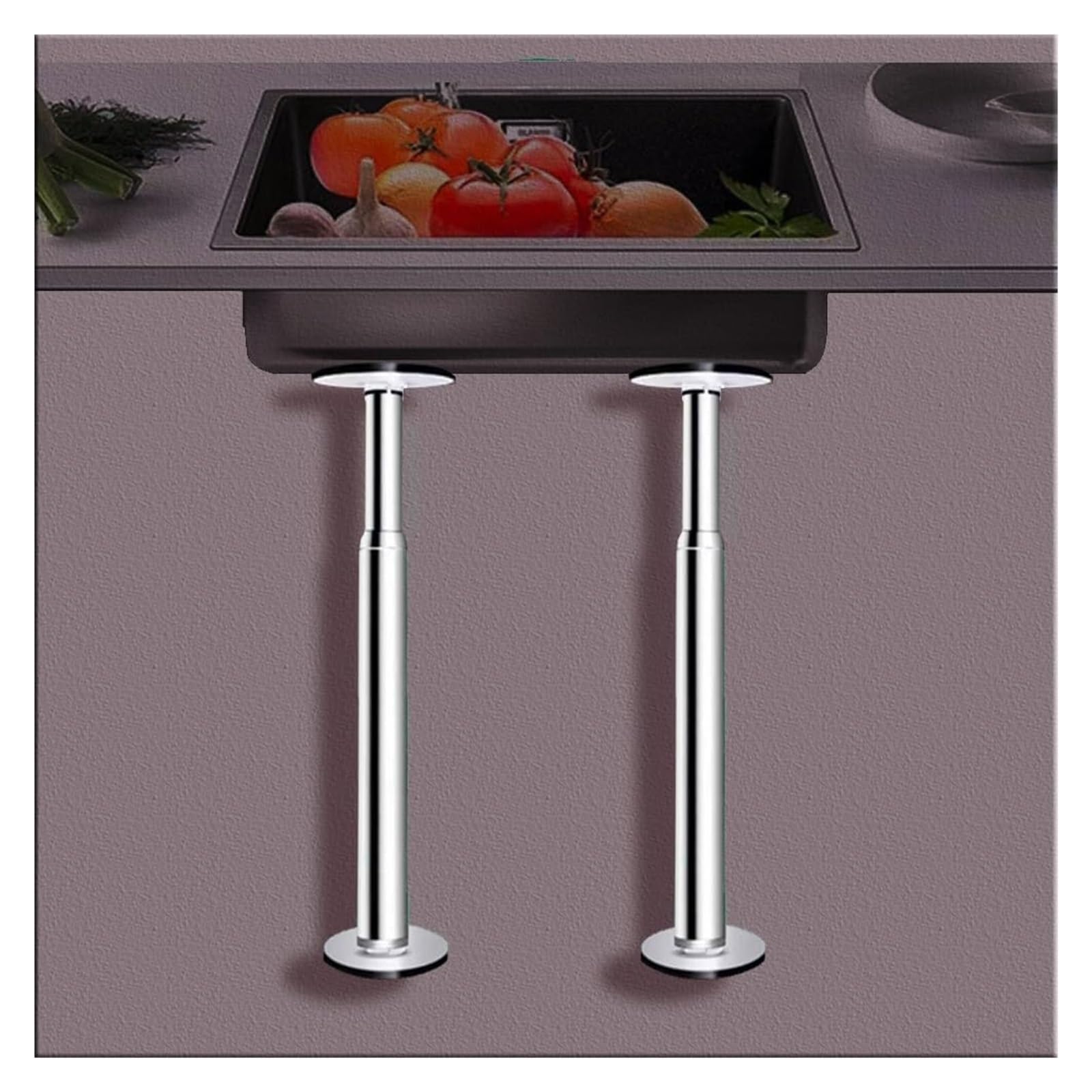 Zxgrfdefa One Color Sink Support Legs, Adjustable Sink Bracket Stainless Steelundermount Basin Support Legsno Drilling Brackets(Height 37 55Cm (14.6" 21.7"))