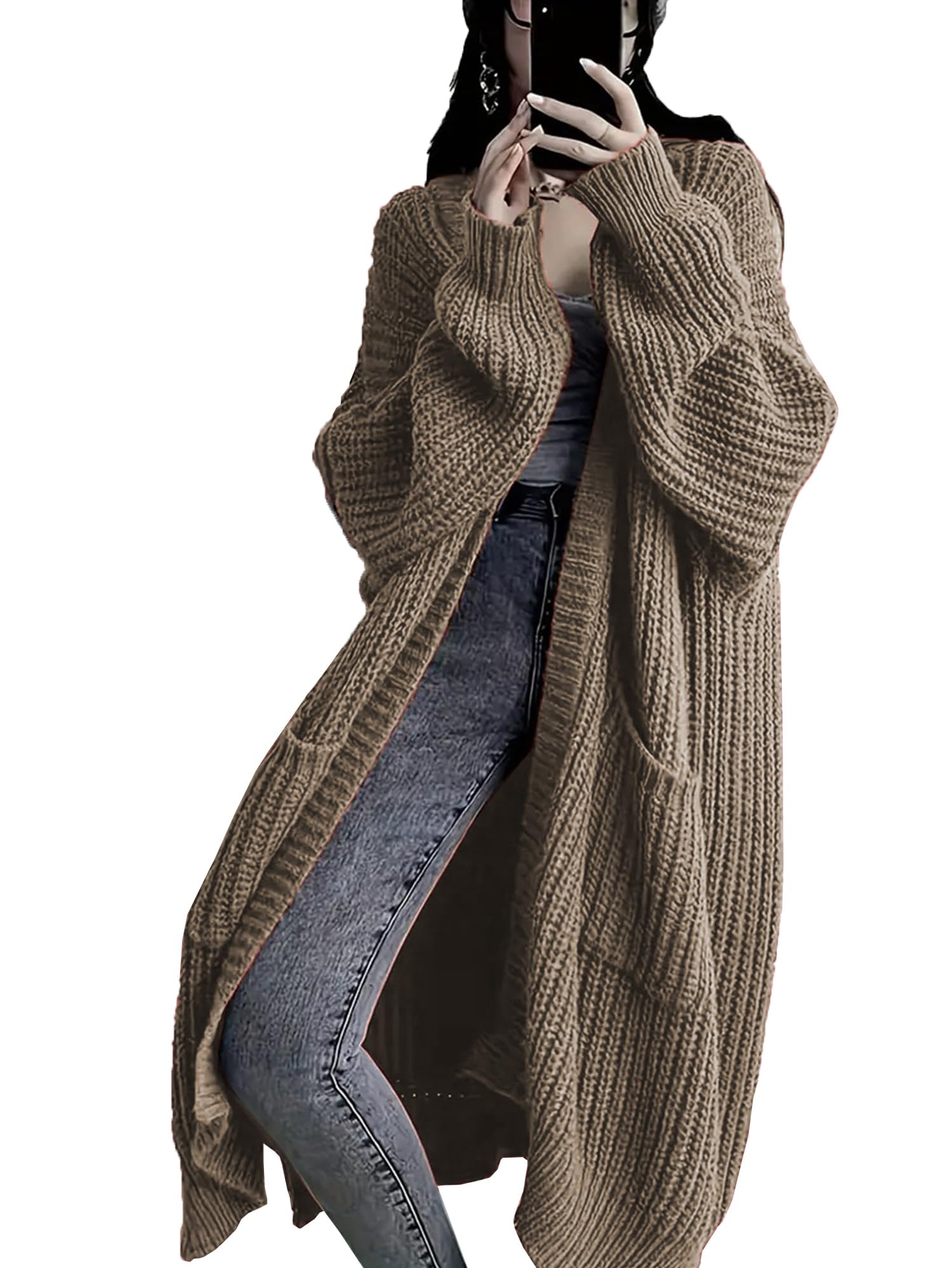 Womens Plus Size Oversized Long Cardigan Sweaters Chunky Knit Open Front Duster Coats with Pockets Winter Outwear