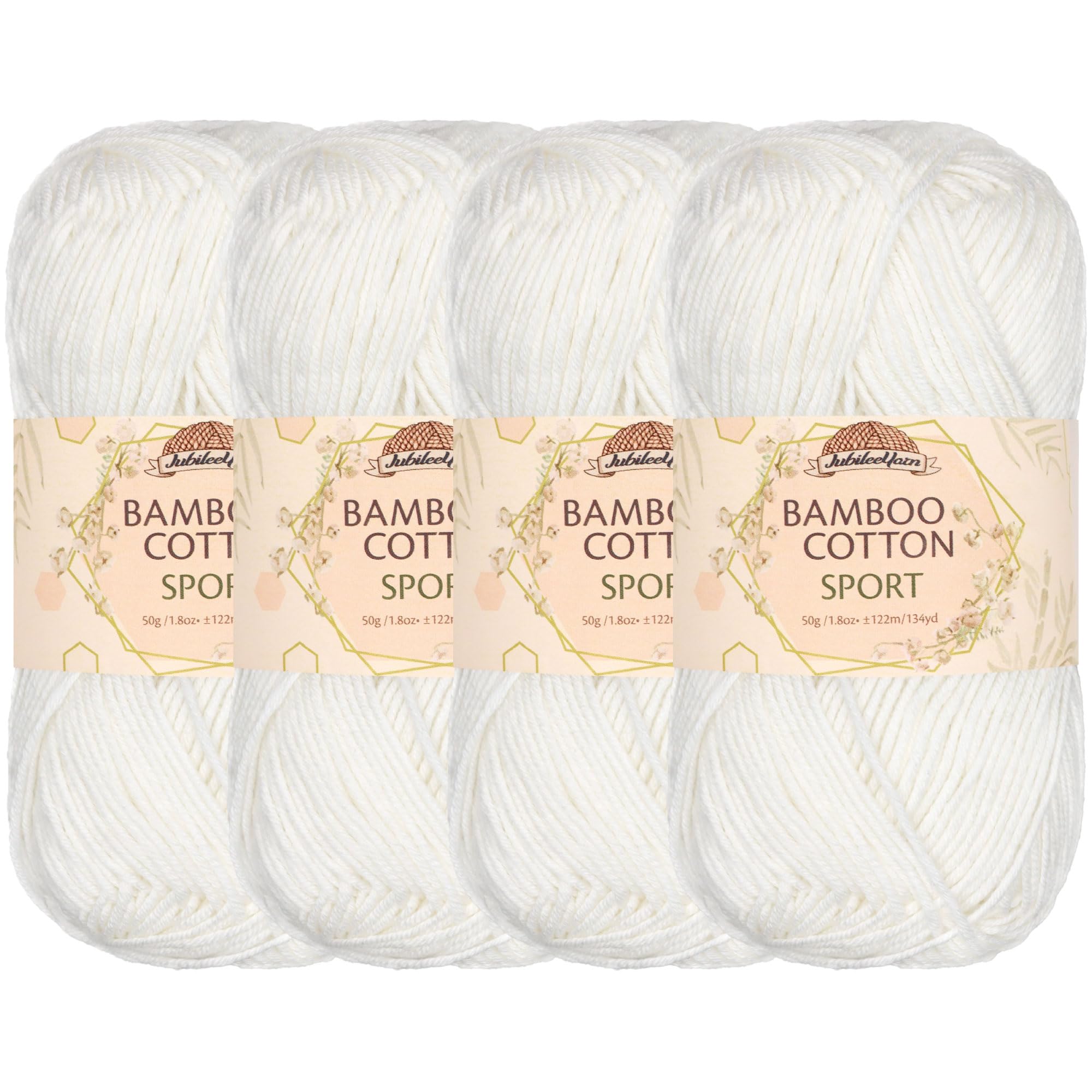Bamboomn 210 Cotton White Jubileeyarn Bamboo Cotton Sport 4 Ply Yarn - 50G/Skein - White - 4 Skeins