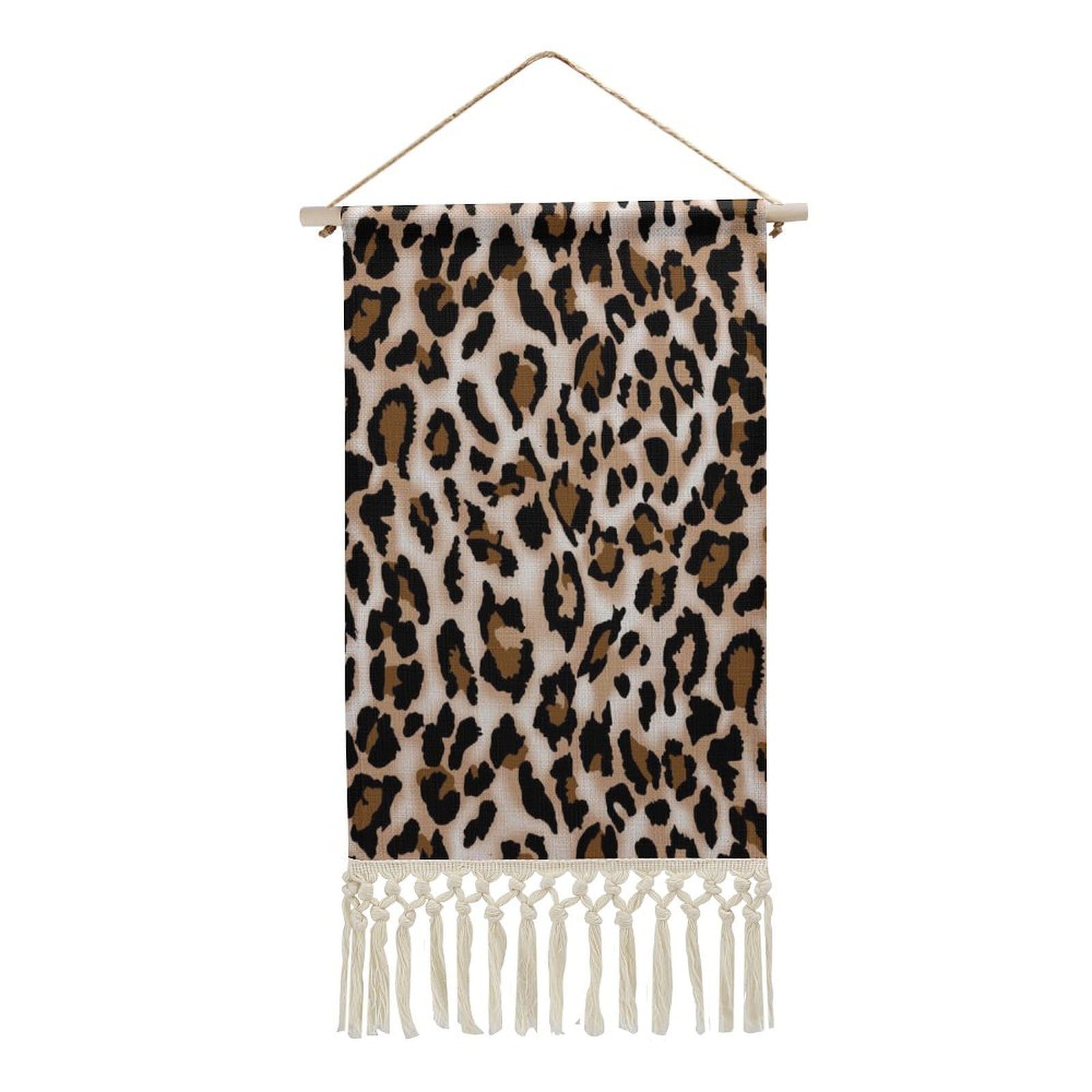 FekiLoot Leopard Print Wall Art Print Decor Art Tapestry with Tassel Cotton Linen Hanging Poster Vintage Aesthetic Wall Art Poster Rustic Wall Art Decor for Home Bedroom Living Room Office