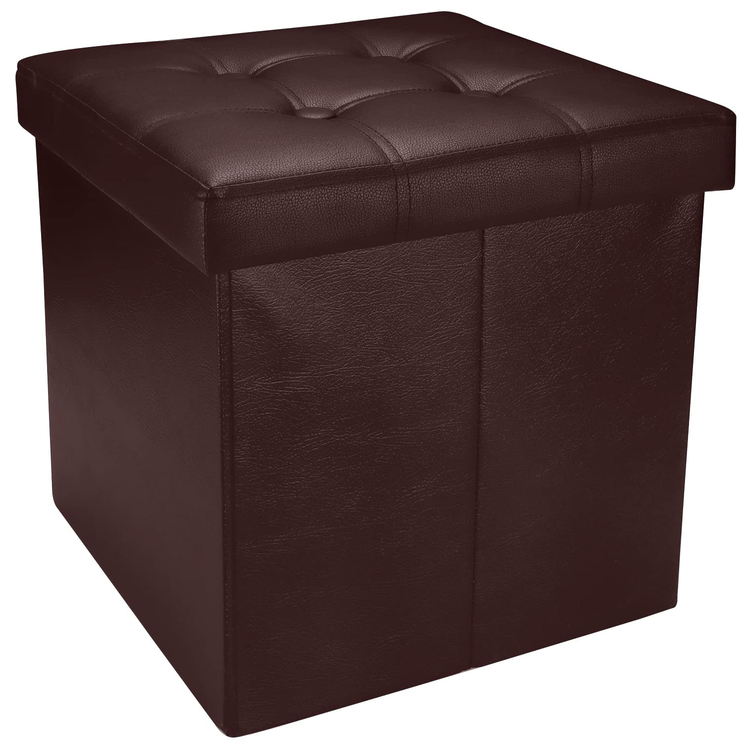 EYLAEM Ottoman with Storage, 15 Inches Footrest Stool Cube Boxes, Folding Ottomans with Foam Padded Seat, Storage Chest, Coffee Table/Puppy Step, Max Static Load 380 lbs, Faux Leather Brown