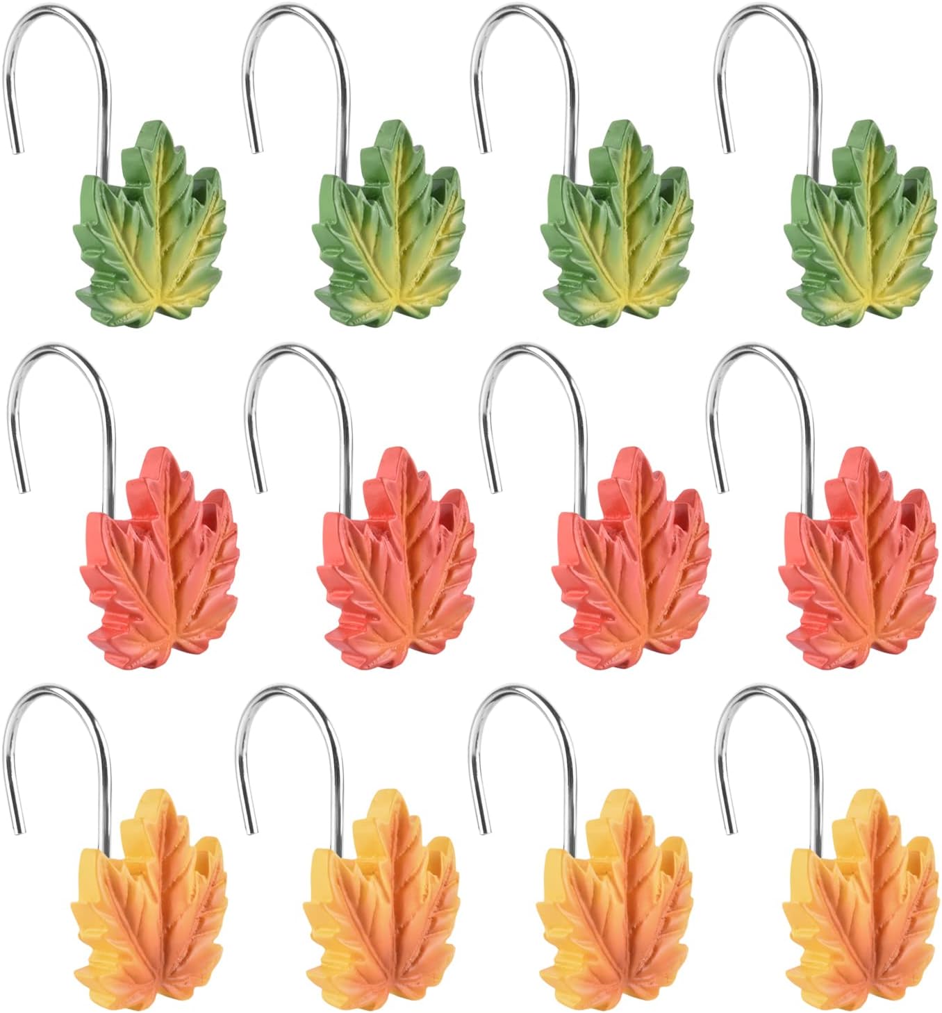 Maple Leaf Shower Curtain Hooks Rings,12Pcs Autumn Thanksgiving Decorative