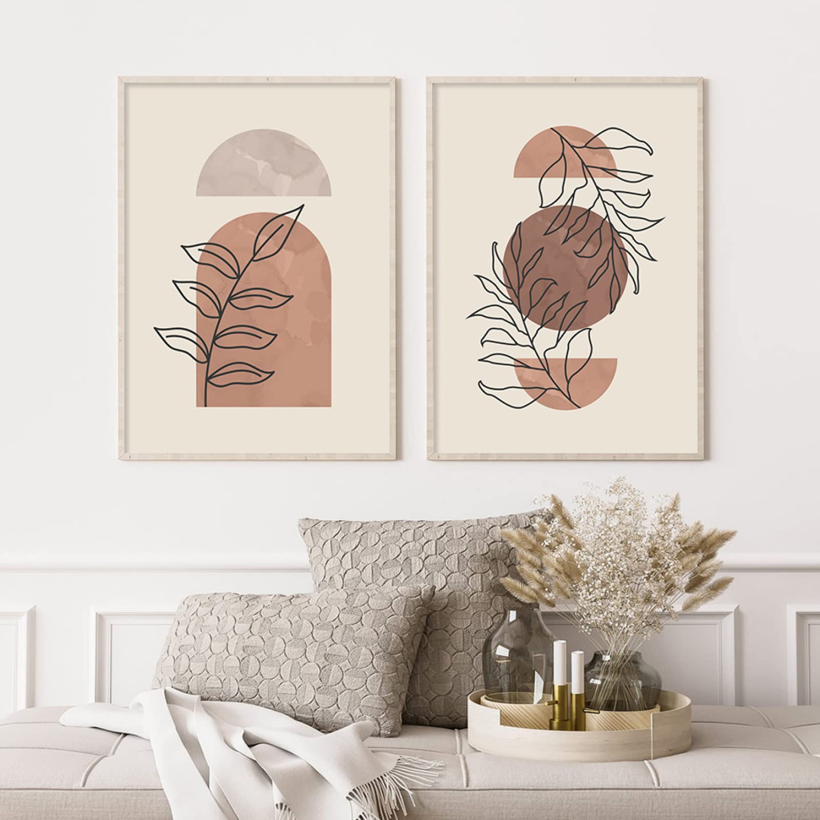 CHAOJIART Boho groen beige geometrische bladeren abstracte poster