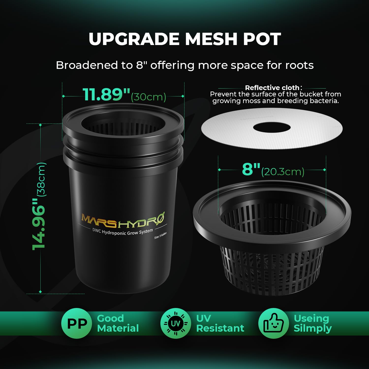 MARS HYDRO DWC Hydrokultur Anbausystem 5 Gallonen Tiefwasserkultur mit 11W Luftpumpe, Mehrzweck-Luftschlauch, Luftstein, 4 Eimern und Topf-Tropfkit