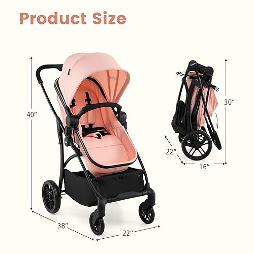 Miniatura 8 de INFANS Cochecito de bebé 2 en 1, cochecito convertible con moisés, asiento reversible, respaldo ajustable, plegable con una mano, cochecito compacto
