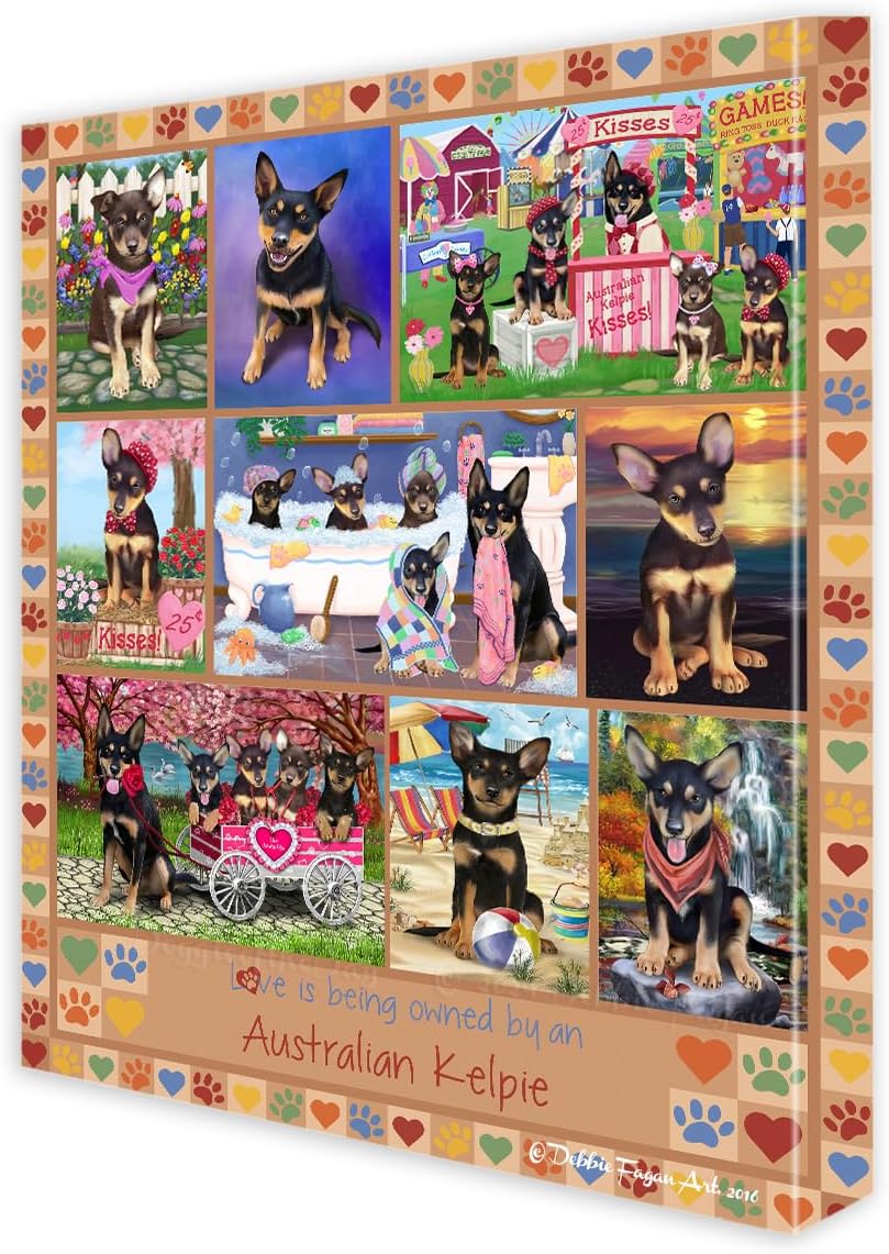 Doggie of the Day Love Owned Beige with Australian Kelpie Dogs Canvas Wall Art - Premium Quality Ready to Hang Room Decor - Flat Rolled 11" x 14"