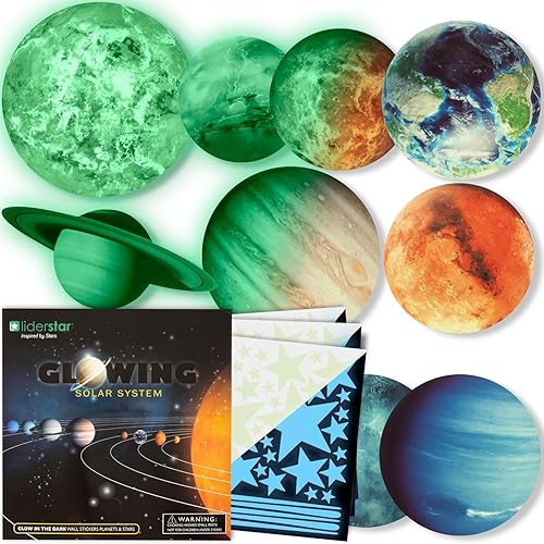 Miniatura 7 de Brillan en la oscuridad estrellas y planetas, calcomanías de pared brillantes del sistema solar, calcomanías de techo brillantes para dormitorio de