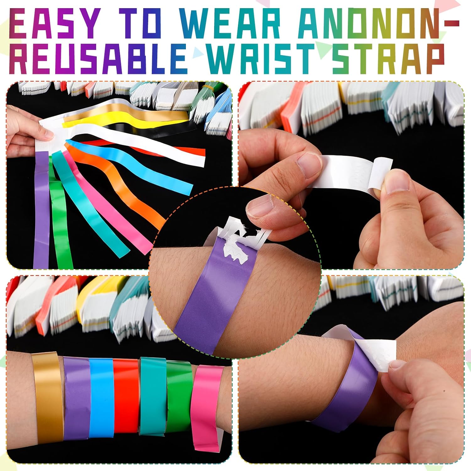 Tudomro 12000 Pcs Paper Wristbands for Events Arm Hand Lightweight Neon Colored Concert Party Wristbands Adhesive Paper Bracelets Waterproof(Colorful) - Image 3