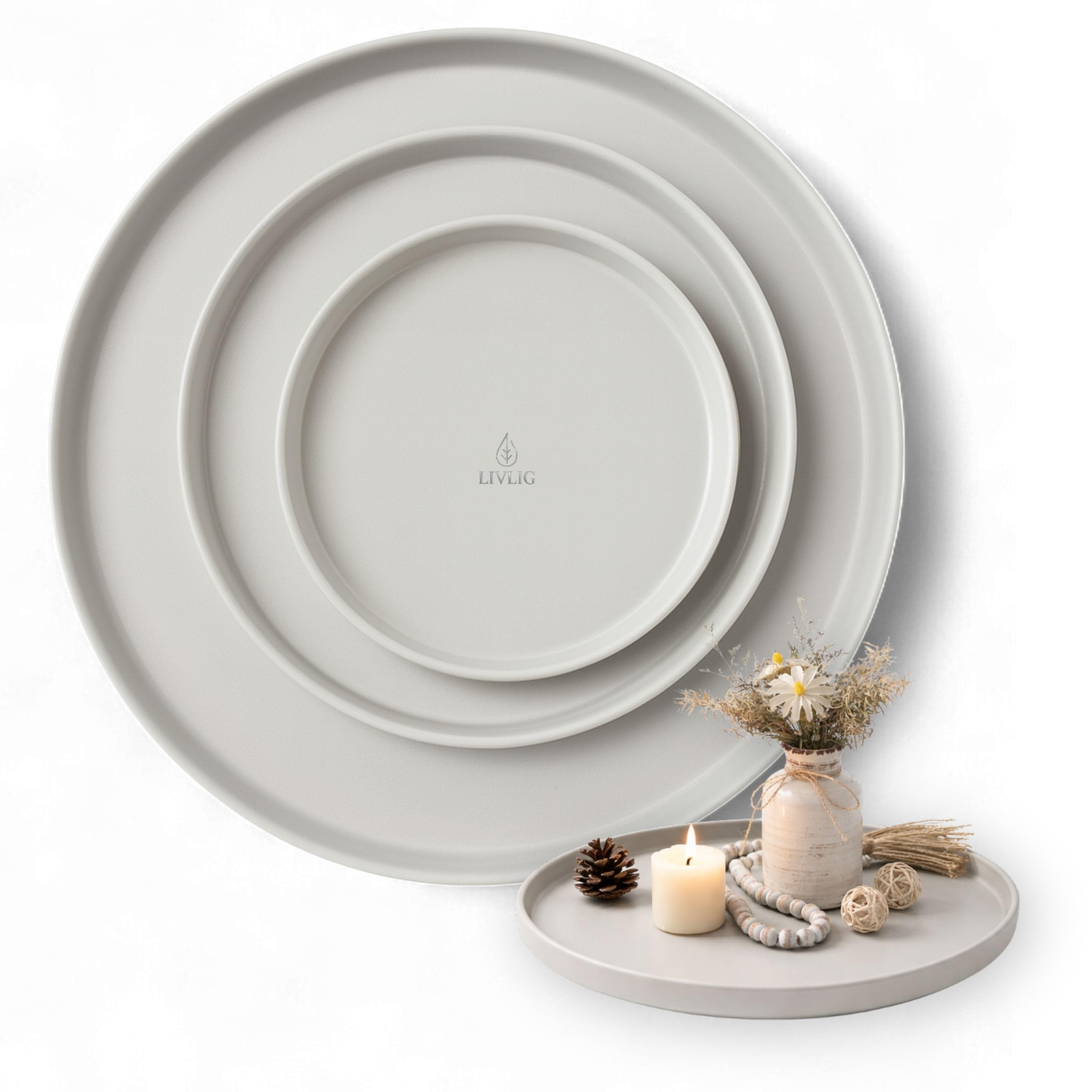Set di 3 vassoi decorativi rotondi (25 cm, 30 cm, 40 cm), vassoio decorativo per corona dell'Avvento, vassoio per candele e decorazioni tutto l'anno, elegante vassoio rotondo, prodotto in Europa