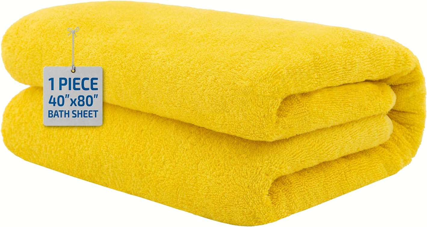 2 Washcloths, 2 Hand Towels, 2 Bath Towels, Soft & Absorbent 600 GSM Premium Hotel & Spa Quality 6 Piece Genuine Turkish Cotton Bathroom Towel Set, Aqua Blue (40x80 Bath Sheet, Yellow)