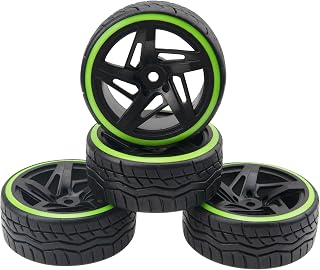 1/10 RC Drift Car Tires Hard Plastic Tyre & 12mm Hex Wheel Rims 5-Spoke Compatible with Traxxas 4-Tec 2.0 HSP Tamiya TT01 Kyosho HPI Redcat Racing MST 1/10 On-Road RC Drift Drifting Car