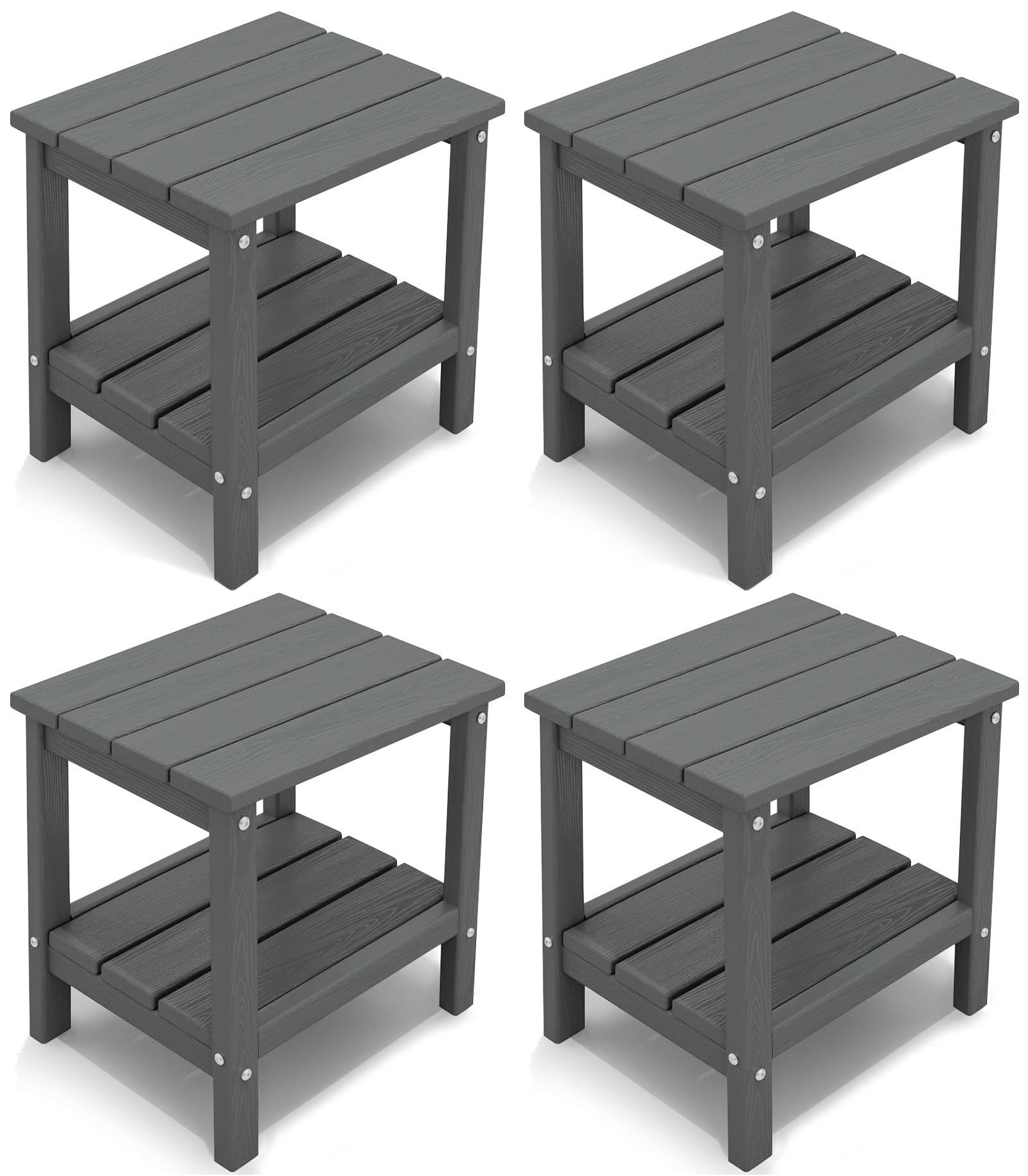 KINGYES Outdoor Side Table Set of 4, Double Layer Adirondack End Table- Gray