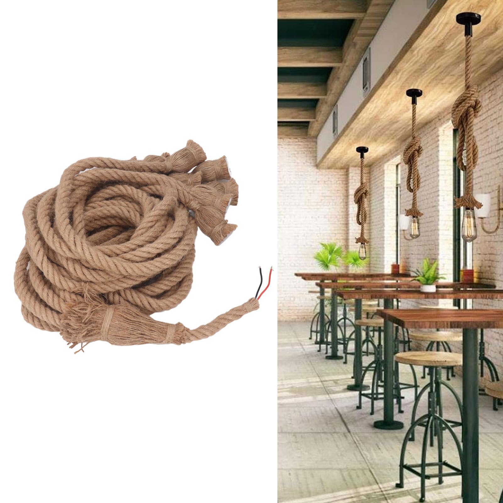 Fockety Lámpara Colgante de Cuerda de Cáñamo de 8 Cabezas, Cable de Luz Colgante de Cuerda de Cáñamo Trenzado Industrial Vintage de 6.5 Pies con Casquillo E26 E27,Lámpara Colgante de Ratán