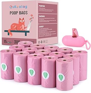Nineaccy Biodegradable Pink Dog Poo Bags Lavender scent with Dispenser - 300 Large Poop Bags, Extra Thicken Strong Corn Starch Blended Compostable Leak Proof Poop Waste Bag for Dogs