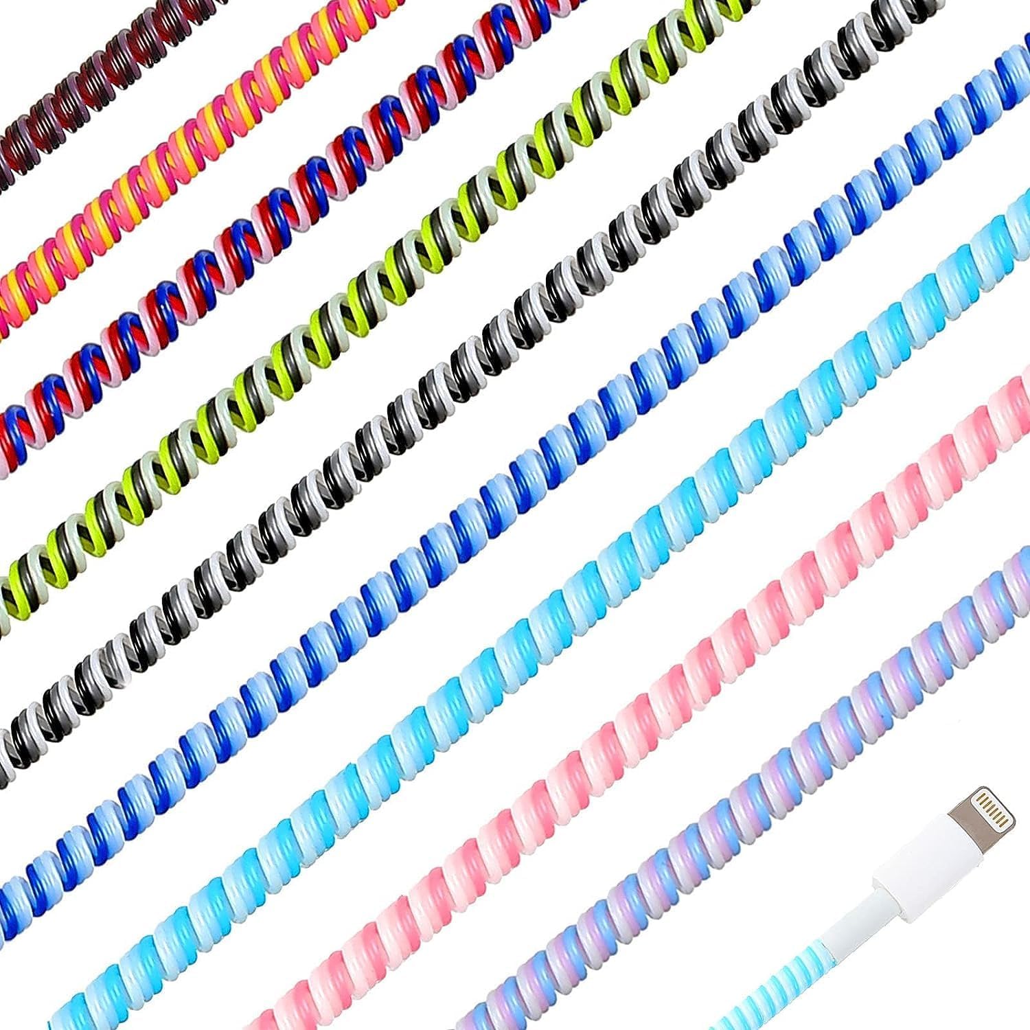 X spring Cable Protector, 10Pcs Spiral Data Cable Protective Sleeve, Spiral Tube Wire Management Organizer, Prevent Pets from Biting The Cable, Line Saver for Phone Tablet Charger Cord