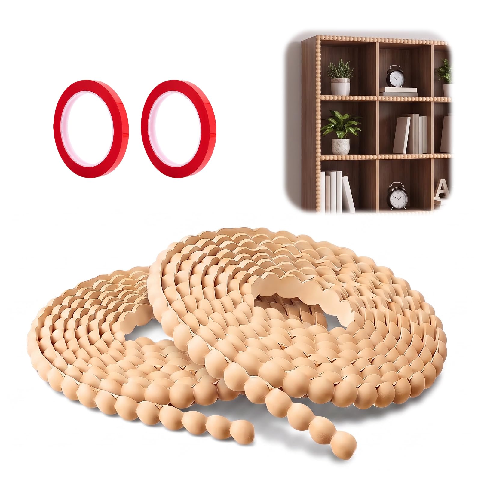 Exuuei 2 Rolls 3M Wooden Beading Trim, Wood Bobbin Moulding Strips Edging