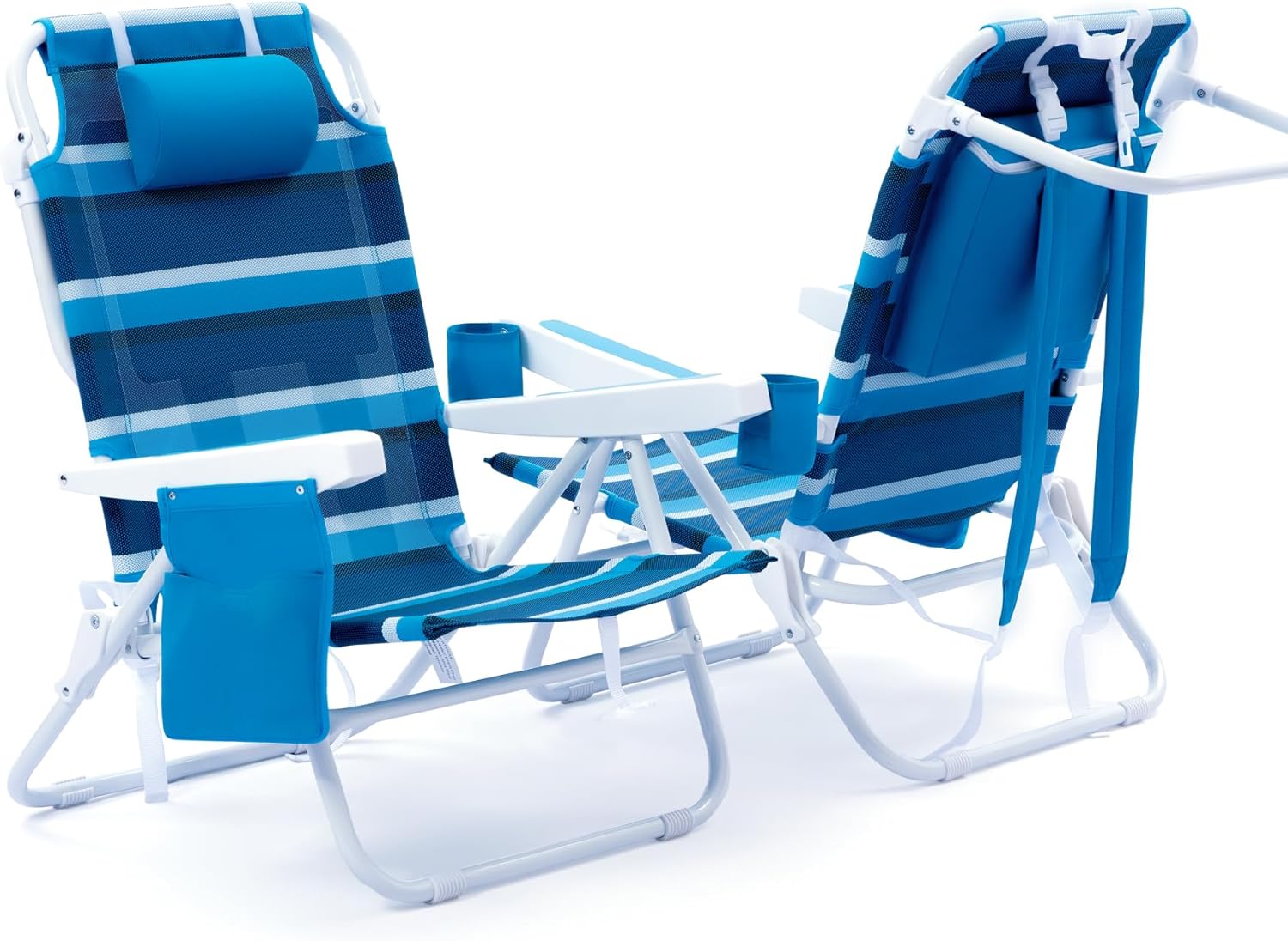 Beach Chair 2 Pack, 5 Positions Textilene Folding Reclining Beach Chair with Backpack Straps, Cooler Bag & Cup Holder for Outdoor Lawn Camping