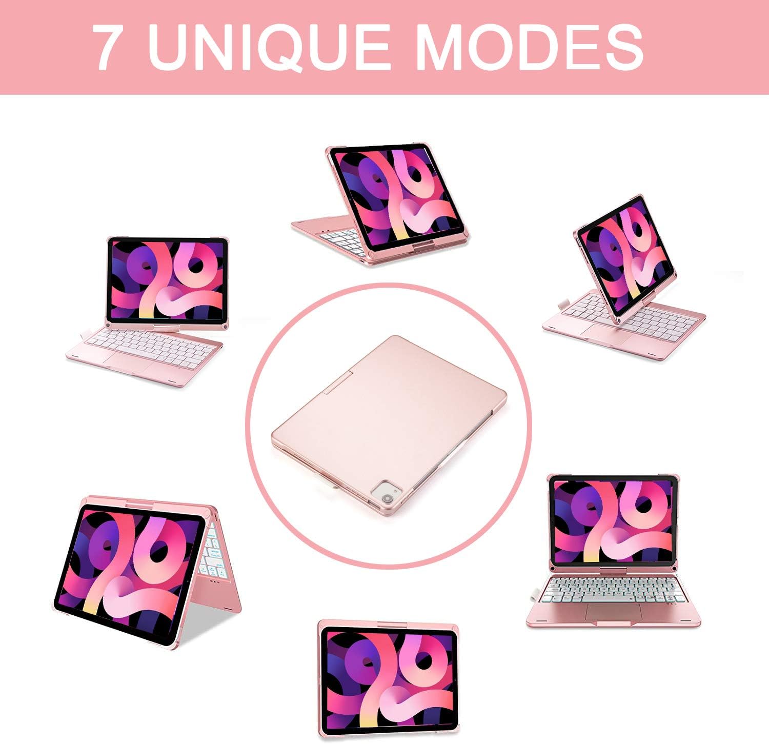 Flash Deals - 70% OFF Touchpad iPad Keyboard Case for iPad Air 4 10.9, iPad Pro 11 2020/2018, ONHI 360 Rotating Smart Keyboard Folio Case, Built-in Touchpad, Pencil Holder, Backlit, Compatible with iPad 10.9/11(Rose Gold)