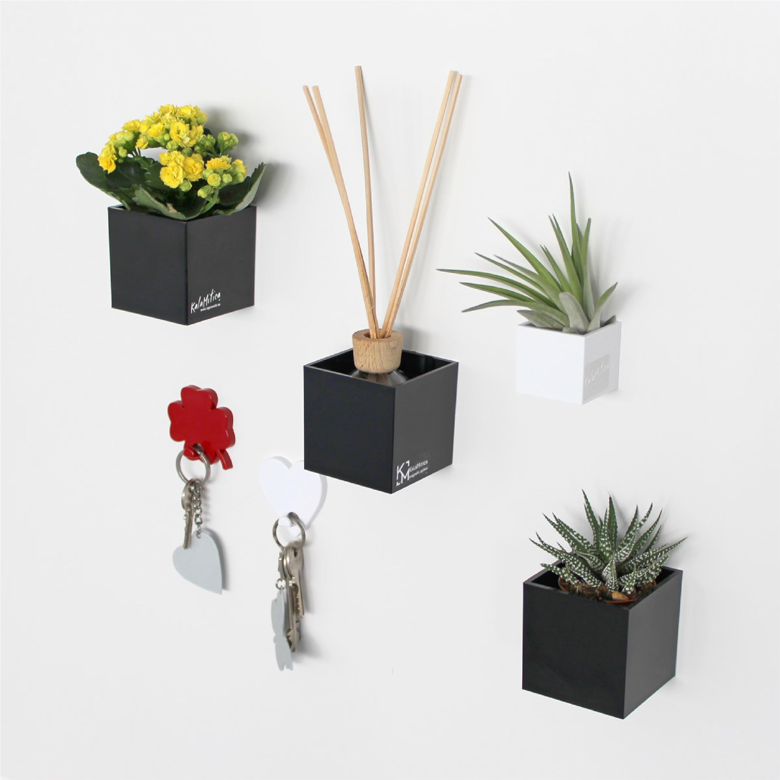 KalaMitica - Set di 3 Cubi Magnetici 6,5 cm - Nero - Contenitori Portaoggetti o Porta Vasi Magnetici con Calamita Potente per Lavagne Magnetiche da Parete