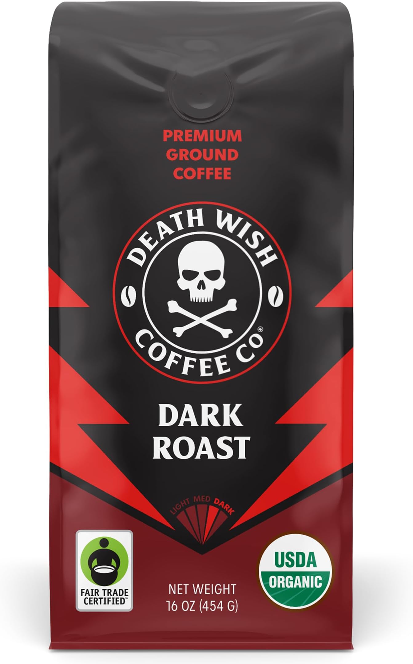 Death Wish Coffee, The World's Strongest Ground Coffee Beans, Fair Trade and Organic, 16 Ounce Bag