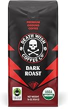 Death Wish Coffee, Organic and Fair Trade Dark Roast Ground Coffee, 16 oz