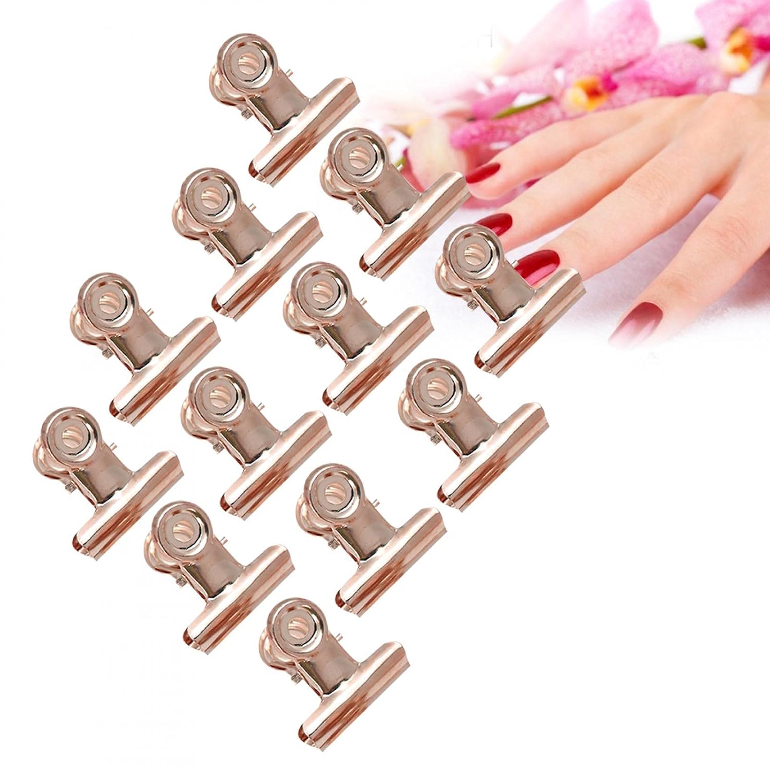 Stylish 12pcs Curve C Nail Extension Clips for Nail Pinching & Art, Multi-Functional File Clips for Home & Salon Use, Nail Acrylic Extension and Fixation(rose golden)