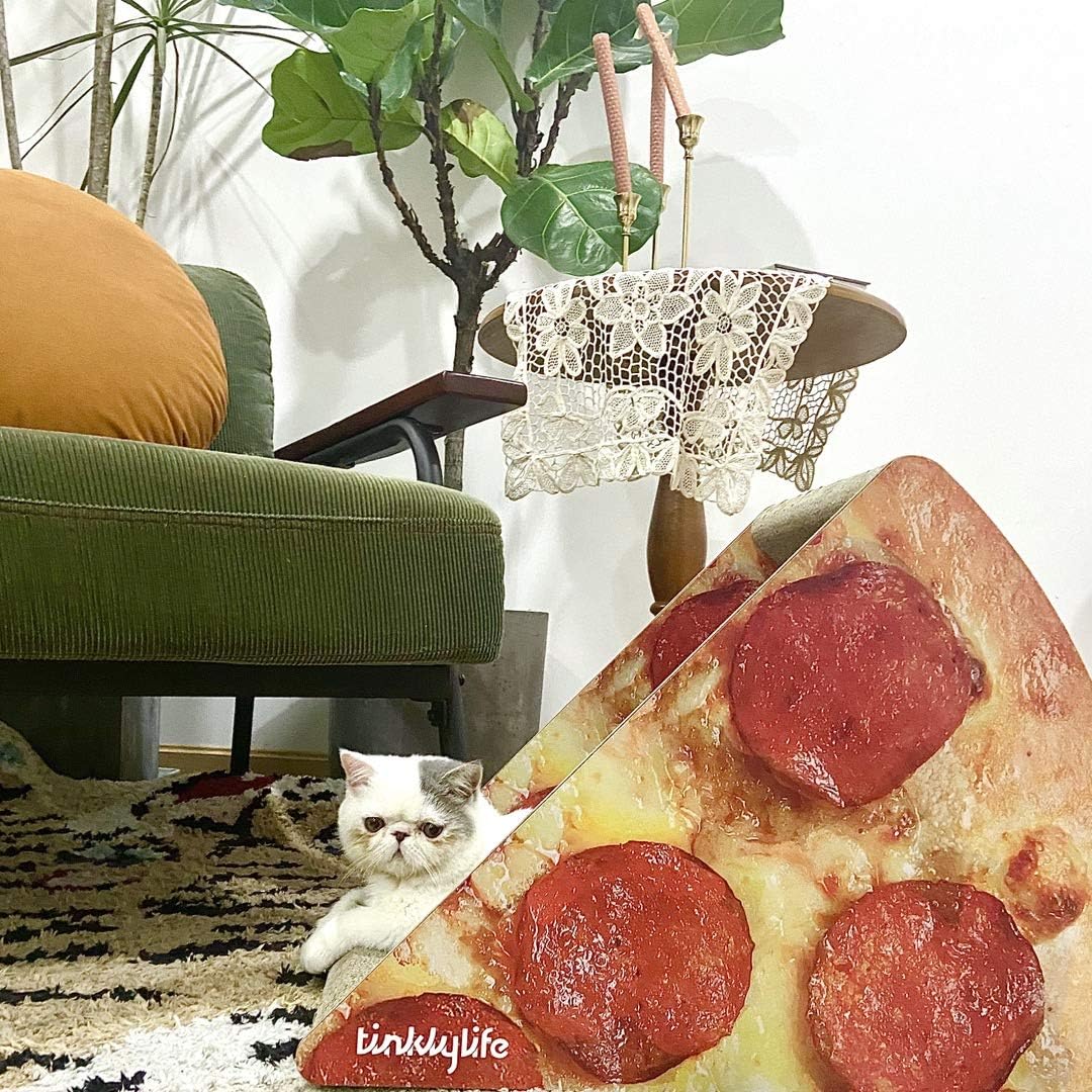 FluffyDream Cat Condo Scratcher Post Cardboard, Looking Well with Delicious Pizza Shape Cat Scratching House Bed Furniture Protector
