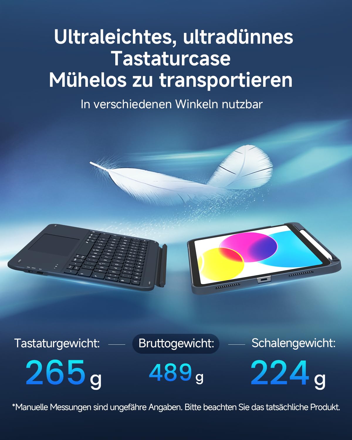 CACOE iPad 11 Hülle mit Tastatur (A16) 2025 & iPad 10. Generation 10,9 Zoll, Magnetisch Abnehmbare Keyboard Case mit Trackpad und Stifthalter, QWERTZ Layout, Ultradünn & Leicht, Grau