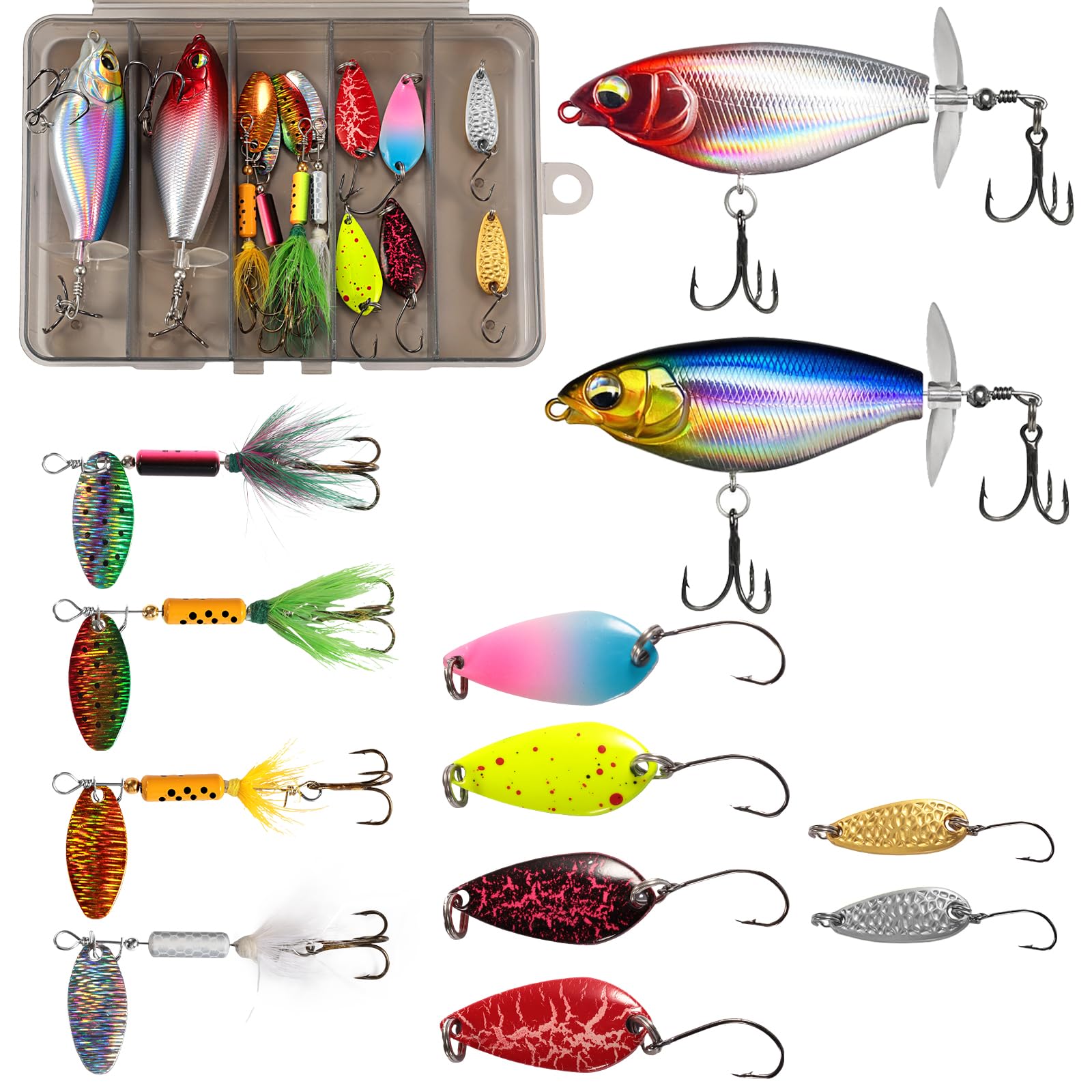 Storfisk Set 5 Esche Artificiali Con Amo Singolo Ed Elica – Peso 3g, Lunghezza 7,2cm, Per Trota E Persico, Assortimento Colori