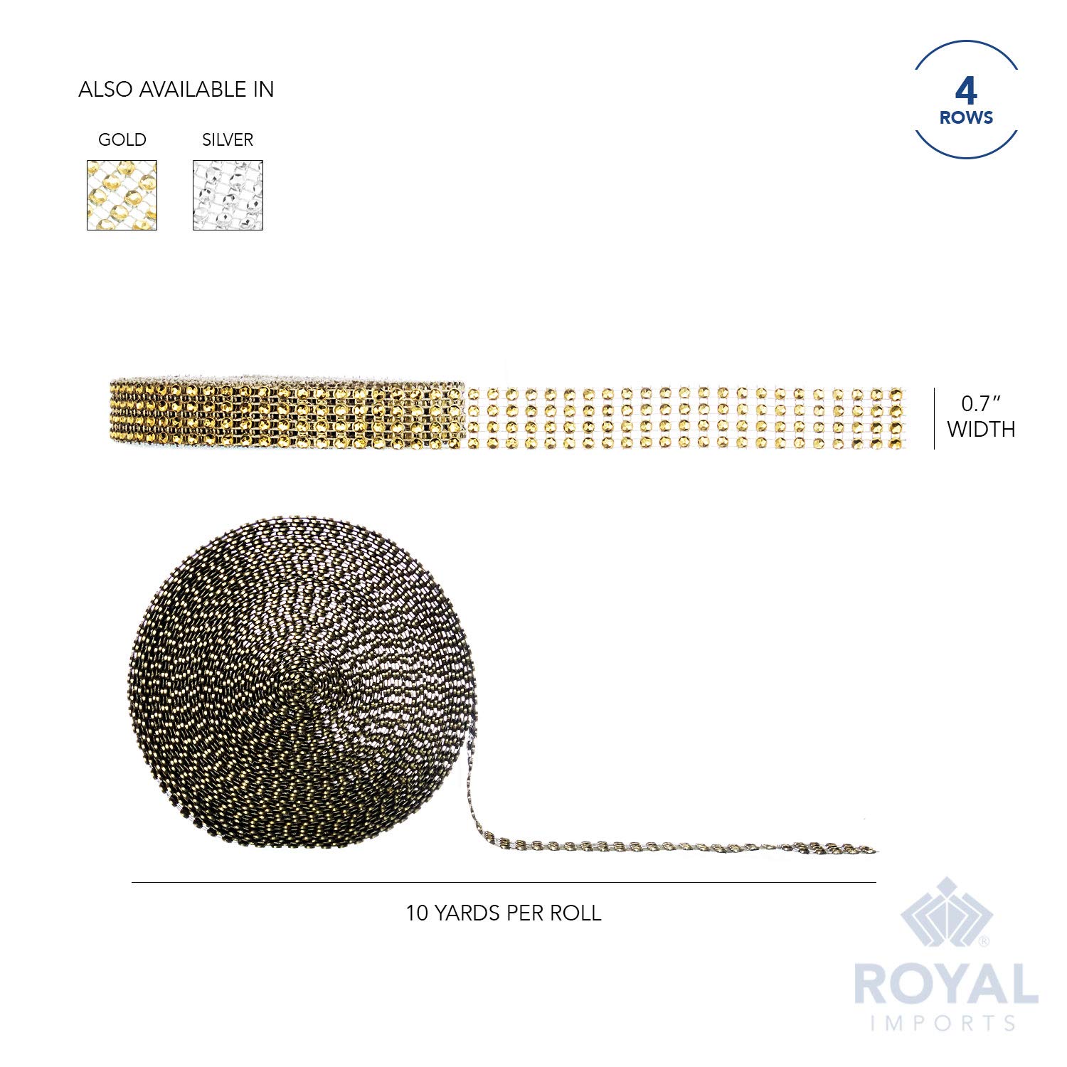 Royal Imports Rhinestone Diamond Bling Wrap Ribbon for Wedding Cake, Party, Holiday & Home Decoration, 10 Yards 2 Rolls (4-Rows) gold BLING-4ROW-GD_2